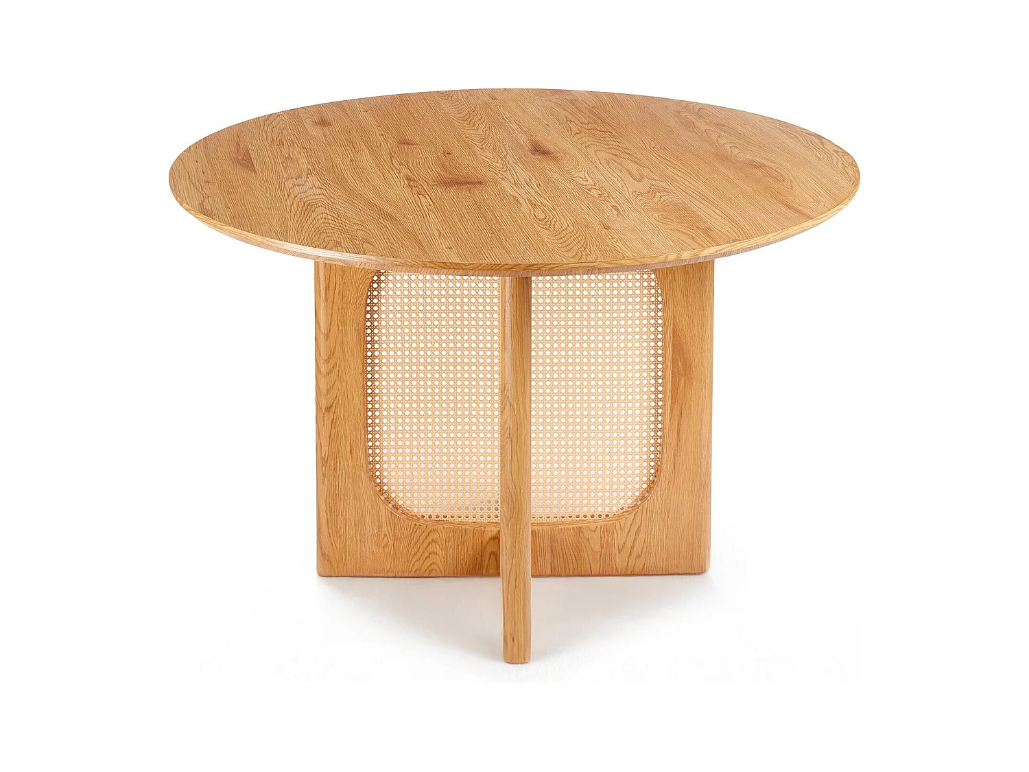 Table ronde avec cannage D120cm Bohemia Chêne clair et Rotin