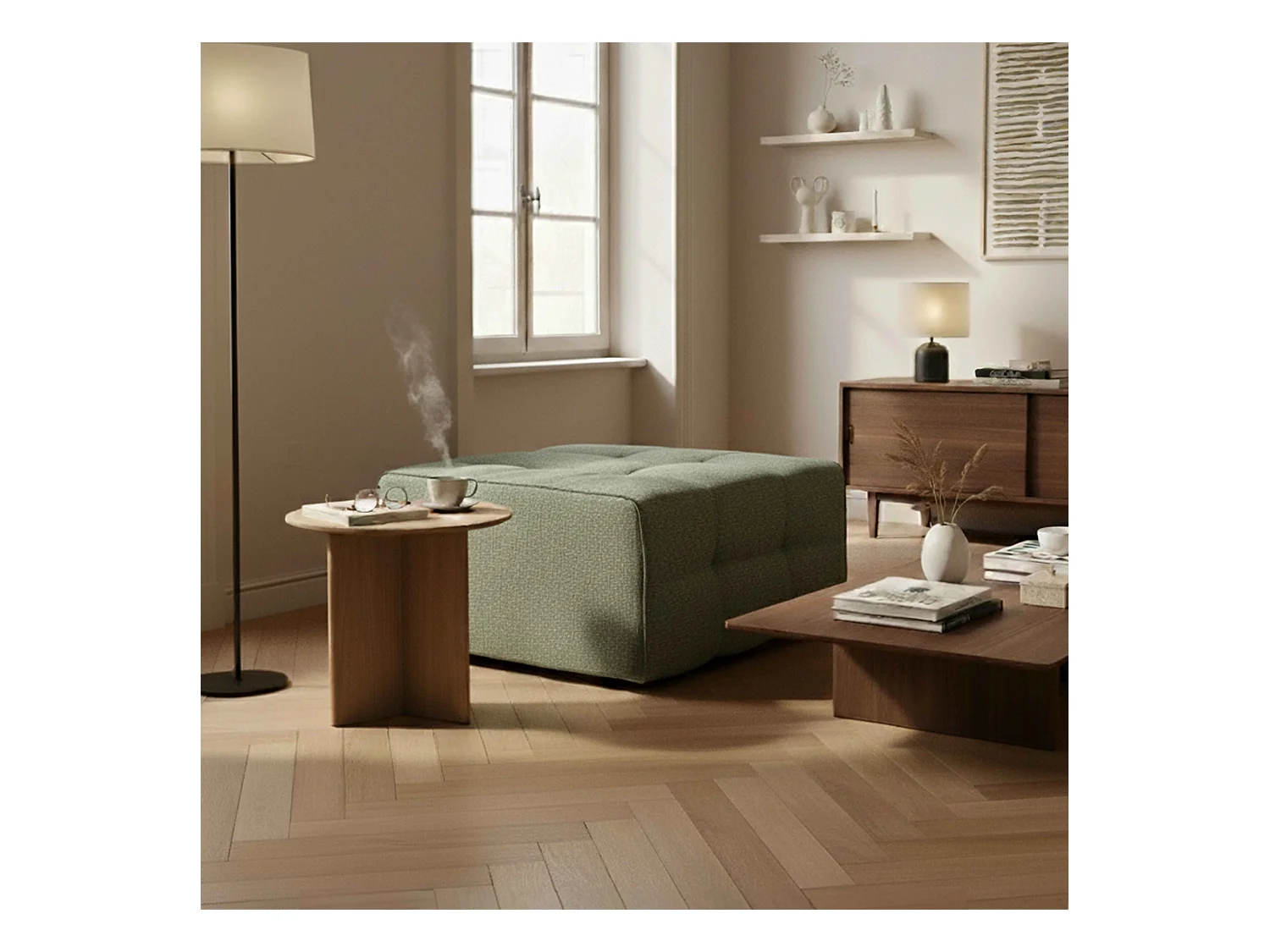 Pouf intérieur en tissu vert