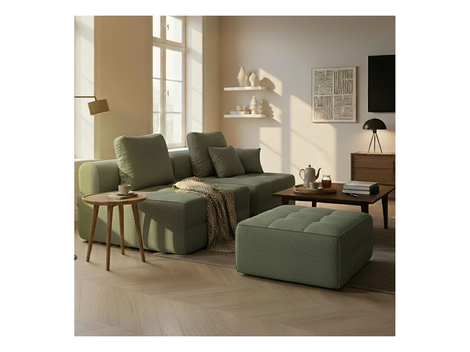 Pouf intérieur en tissu vert