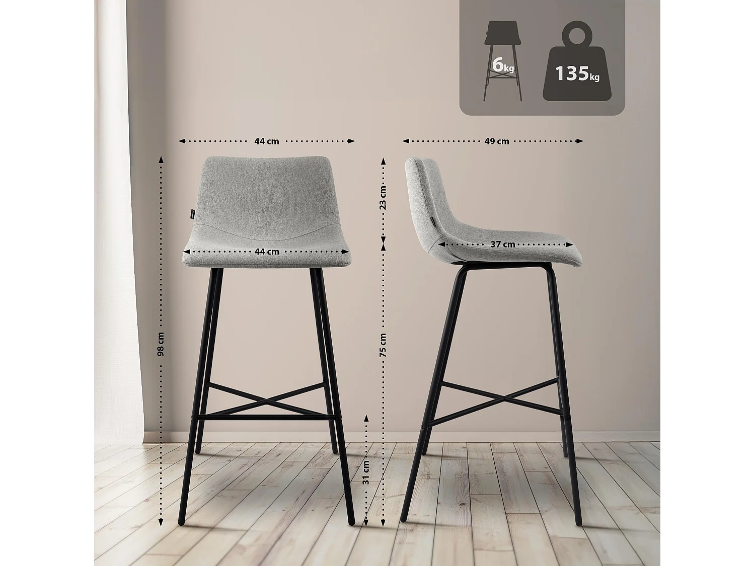 Tabouret de bar - Tissu - Gris - Altona