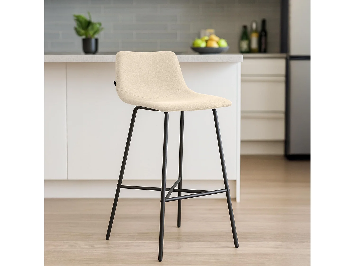 Tabouret de bar - Tissu - Crème - Altona