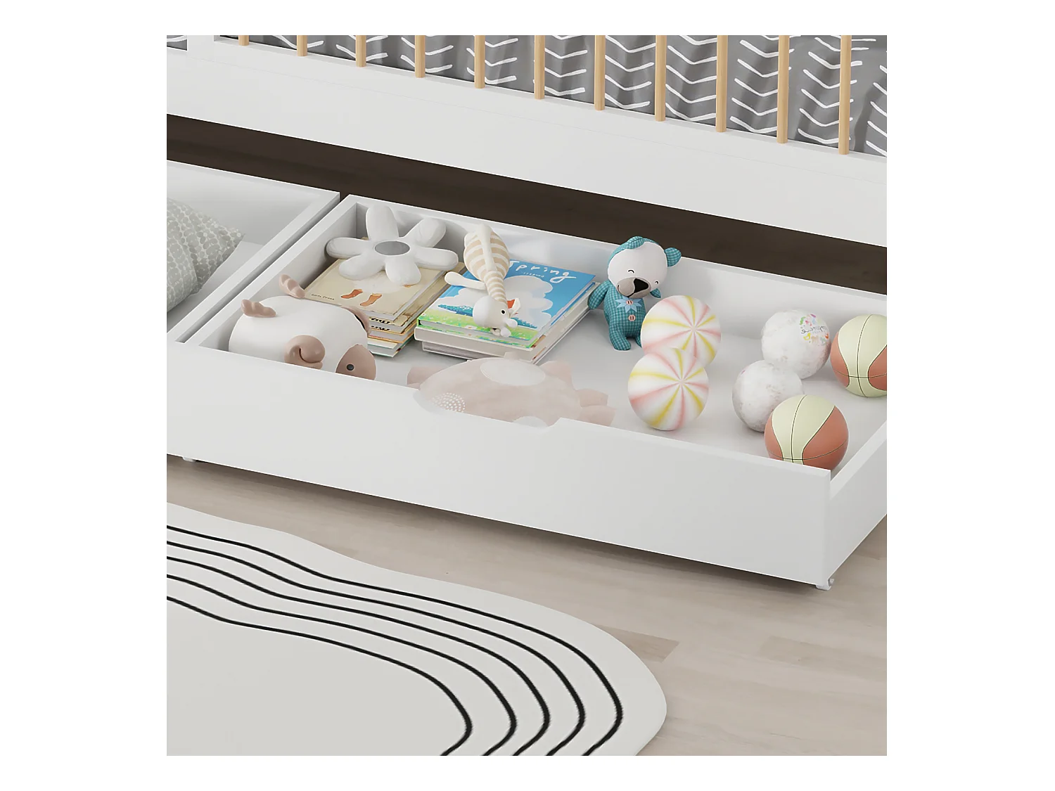 Lit pour enfant 190x90cm blanc avec tiroirs ADAM - HAPPY GARDEN