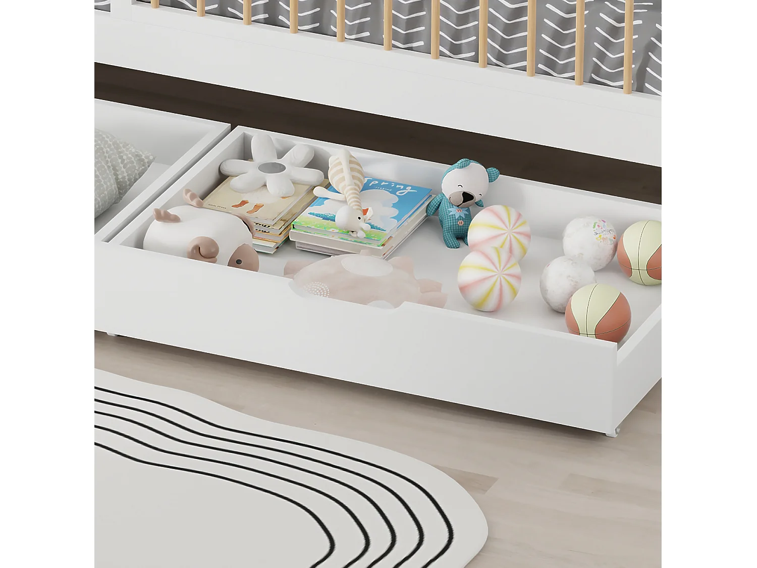 Lit pour enfant 190x90cm blanc avec tiroirs ADAM - HAPPY GARDEN