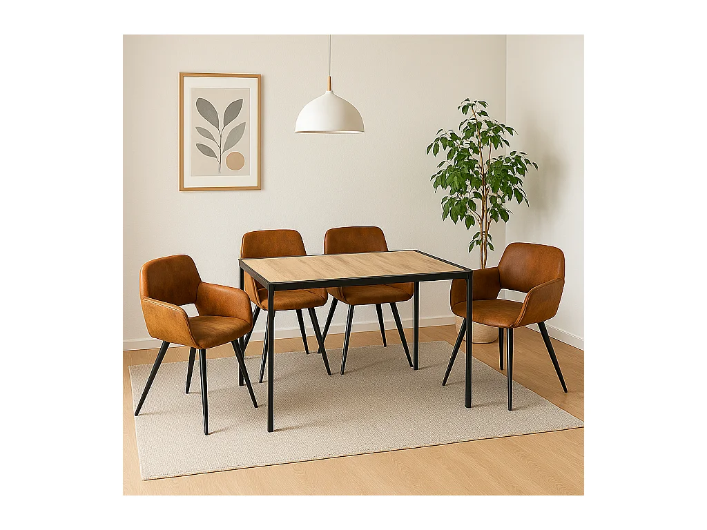 URBAN MEUBLE Ensemble de table et 4 chaises de salle à manger style industriel et effet bois