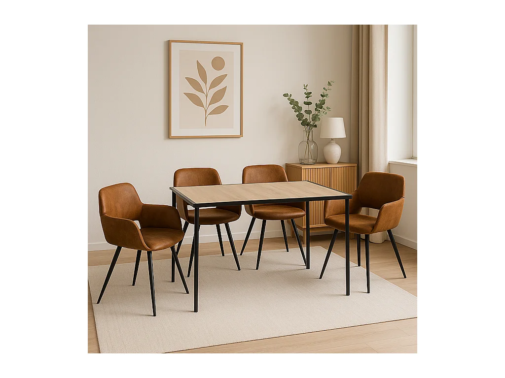 URBAN MEUBLE Ensemble de table et 4 chaises de salle à manger style industriel et effet bois