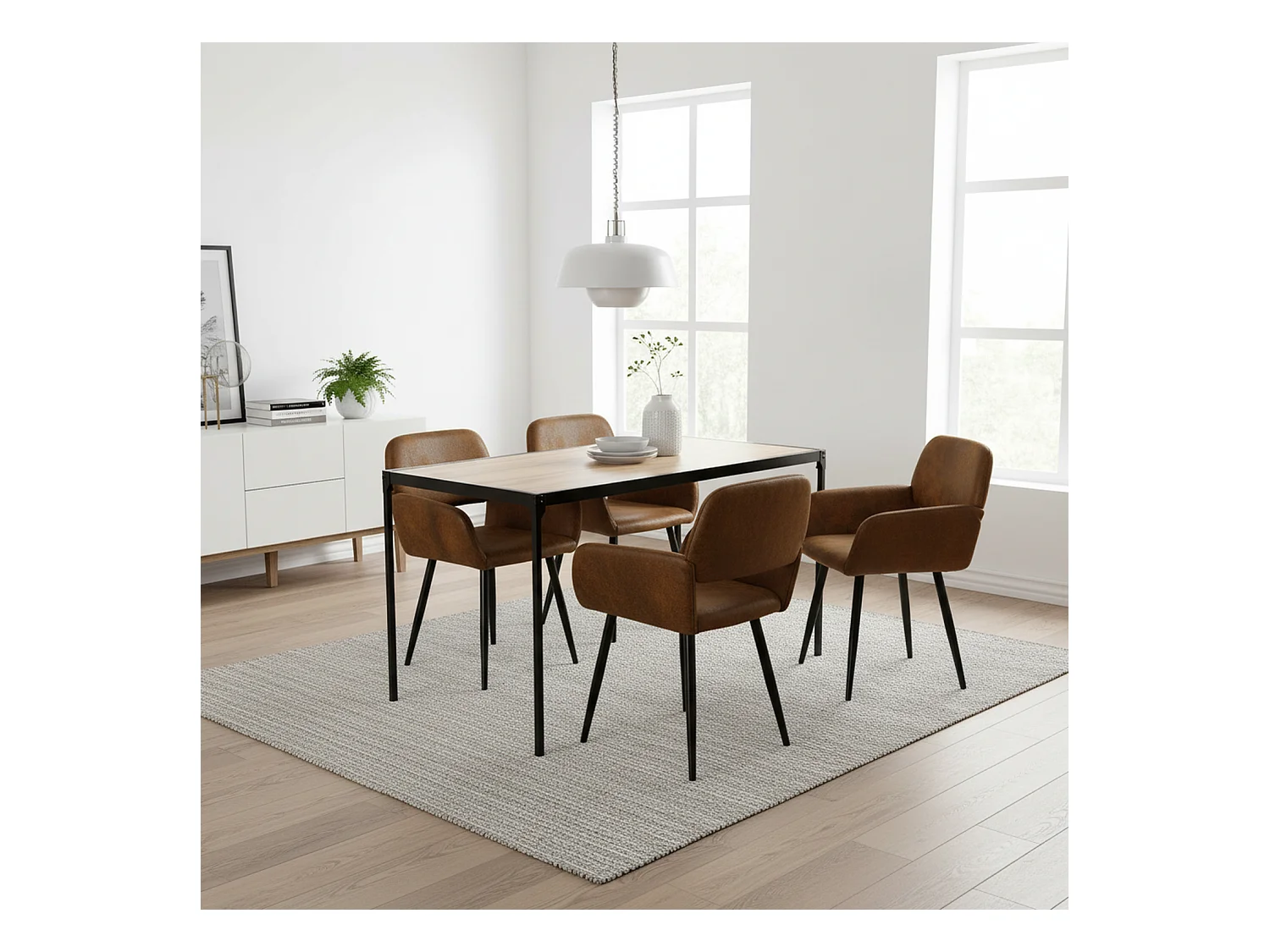 URBAN MEUBLE Ensemble de table et 4 chaises de salle à manger style industriel et effet bois