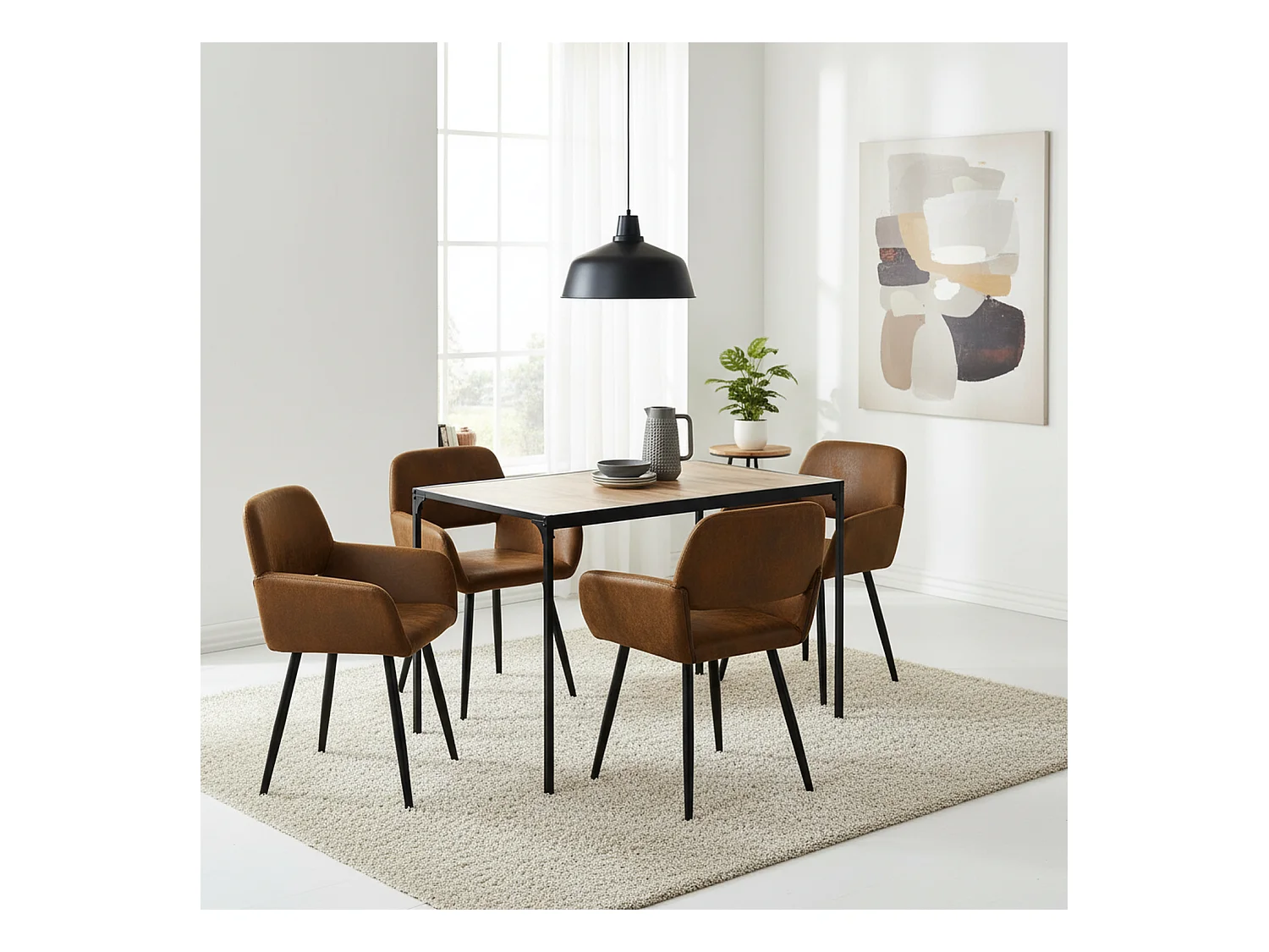 URBAN MEUBLE Ensemble de table et 4 chaises de salle à manger style industriel et effet bois