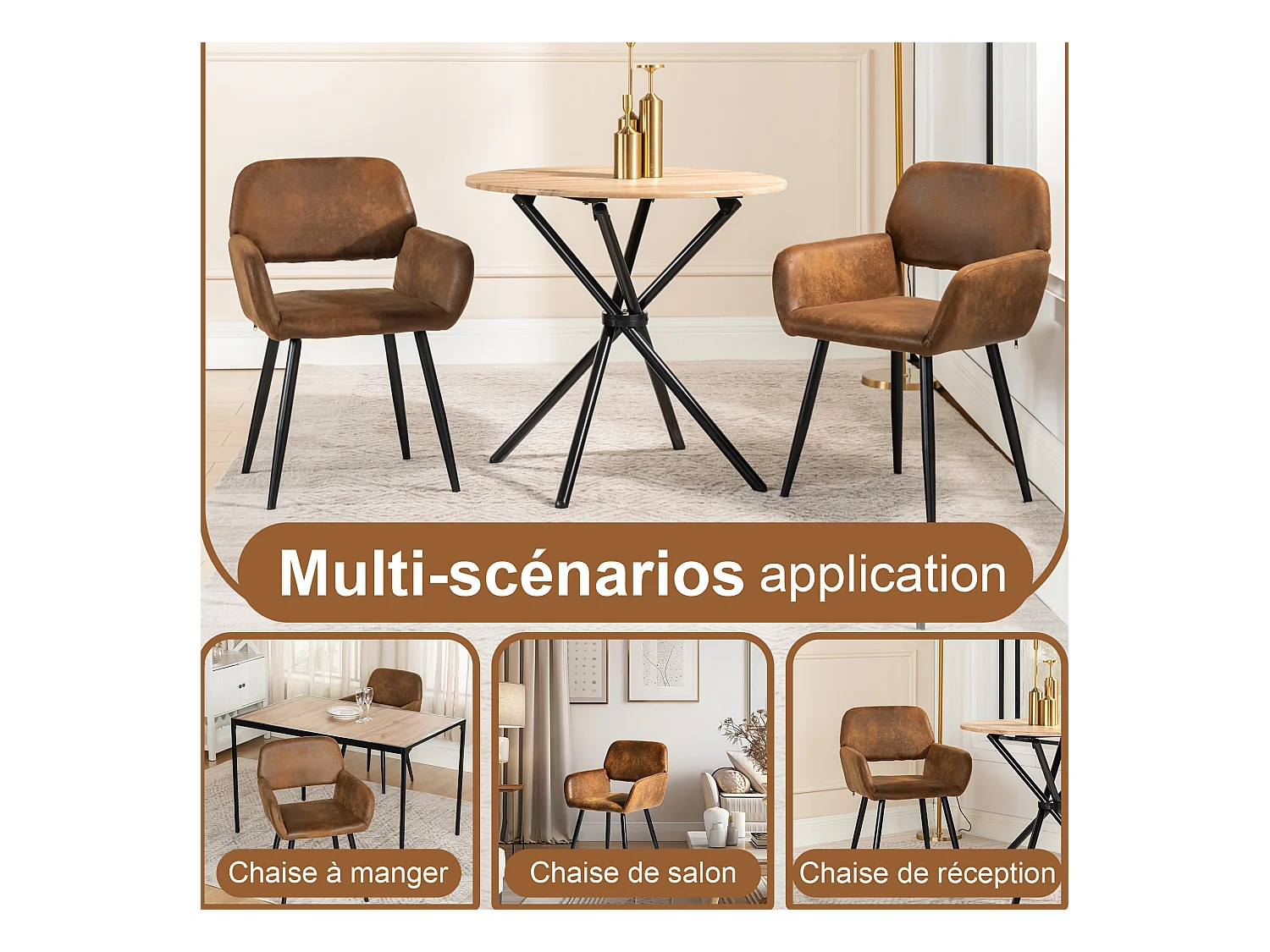 URBAN MEUBLE Ensemble de table et 4 chaises de salle à manger style industriel et effet bois