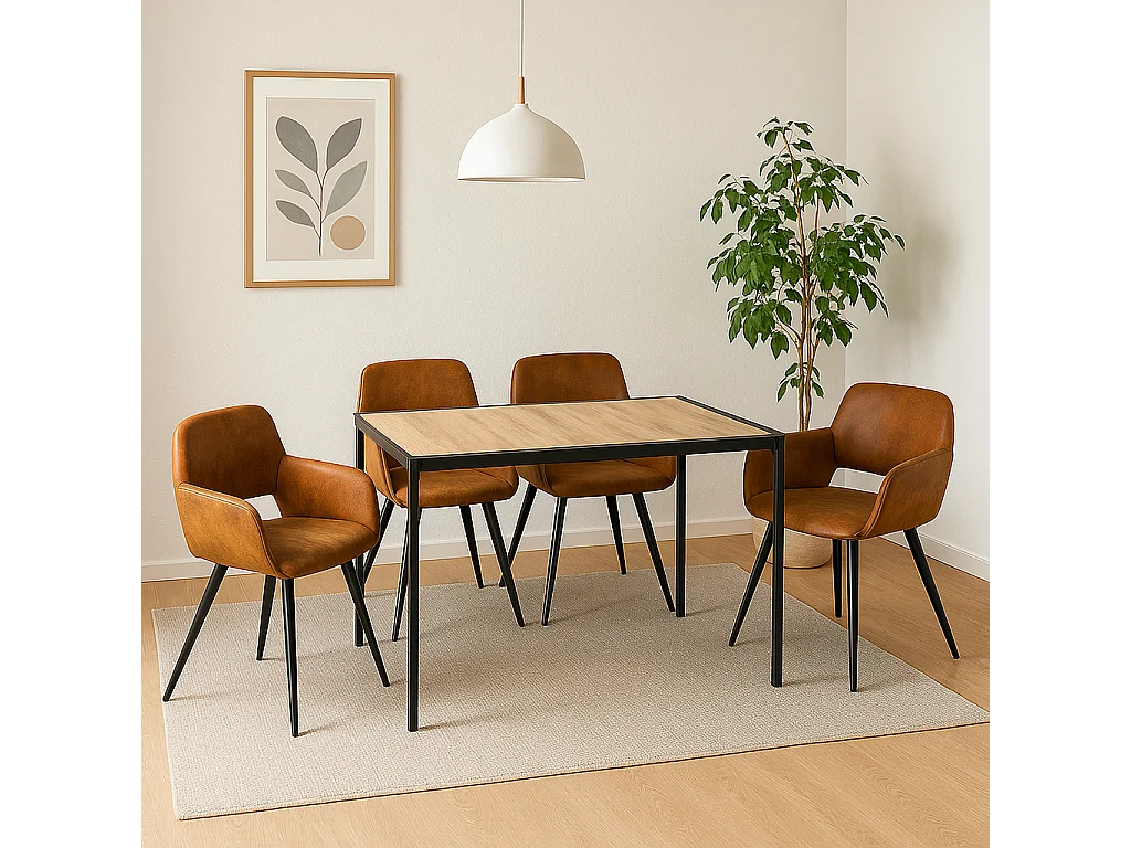 URBAN MEUBLE Ensemble de table et 4 chaises de salle à manger style industriel et effet bois