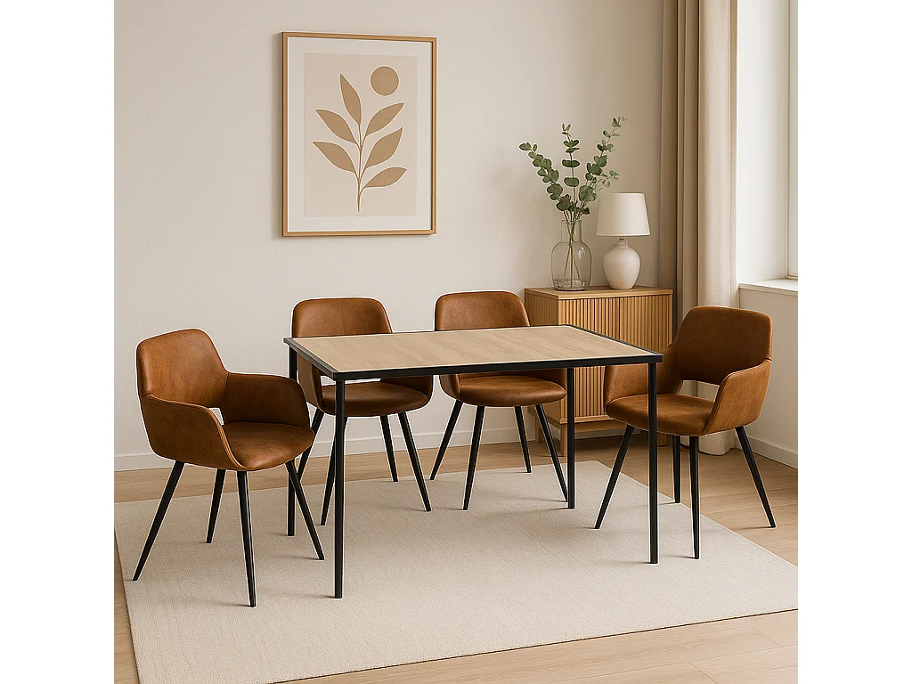 URBAN MEUBLE Ensemble de table et 4 chaises de salle à manger style industriel et effet bois