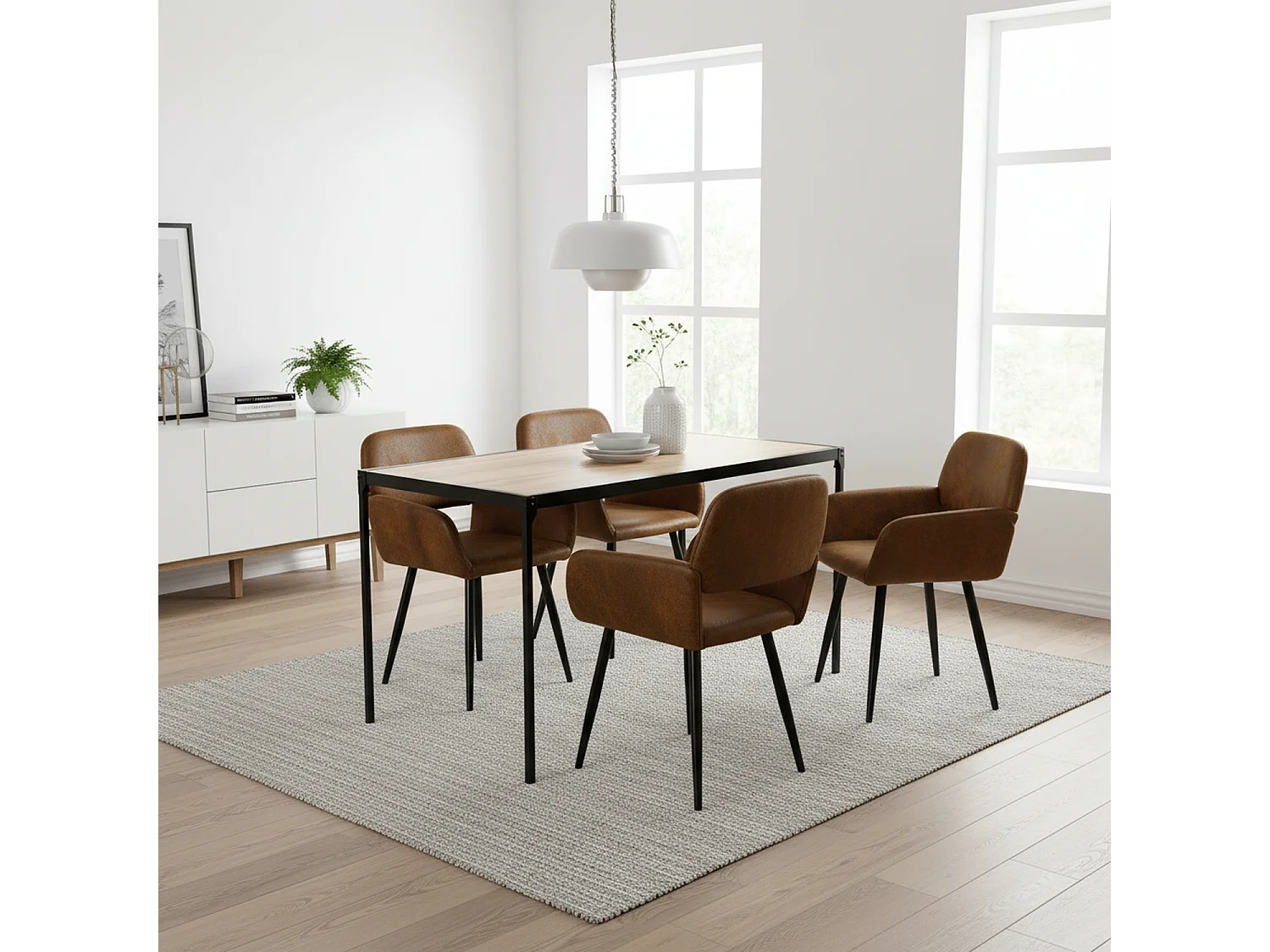 URBAN MEUBLE Ensemble de table et 4 chaises de salle à manger style industriel et effet bois