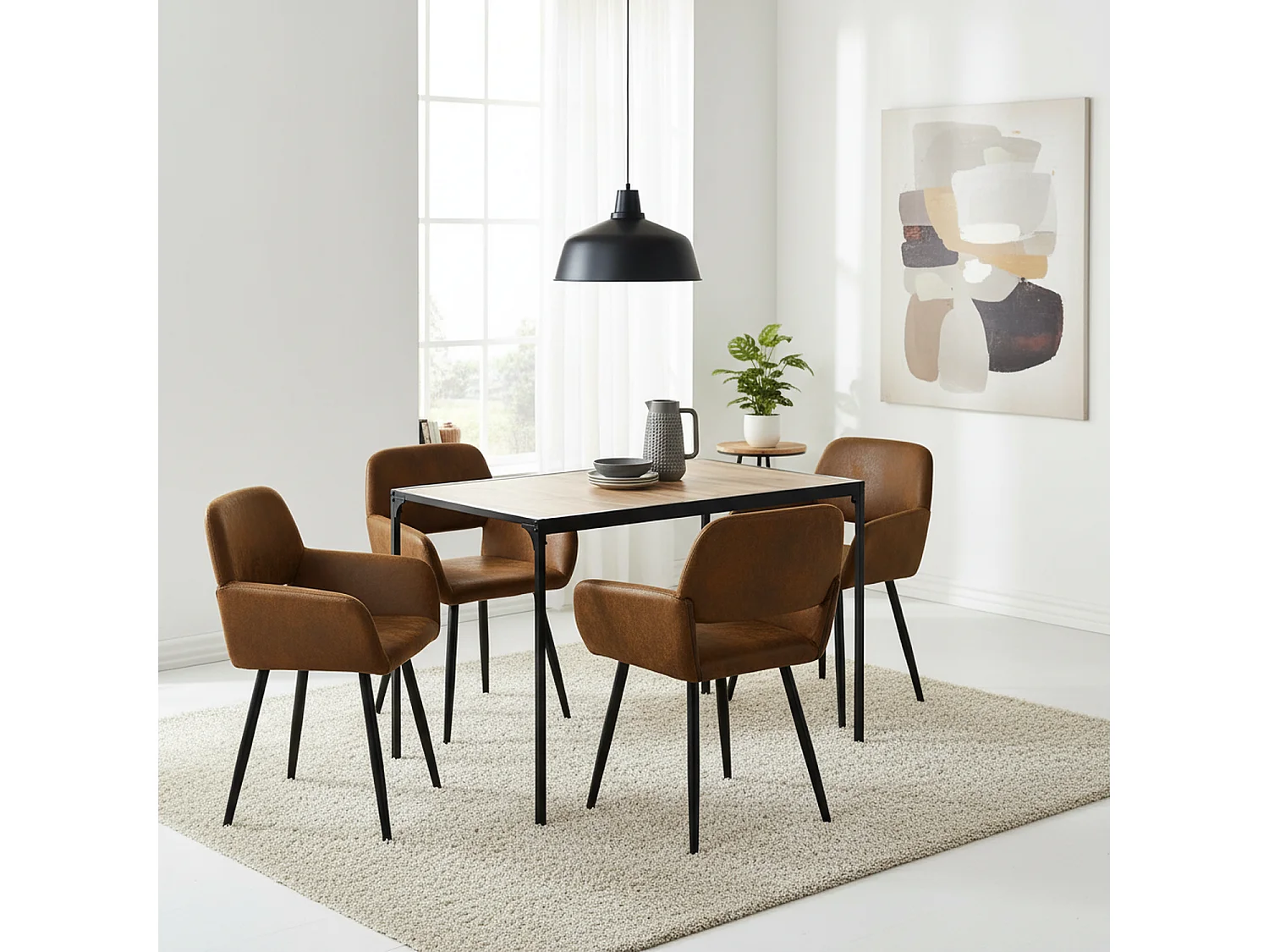 URBAN MEUBLE Ensemble de table et 4 chaises de salle à manger style industriel et effet bois