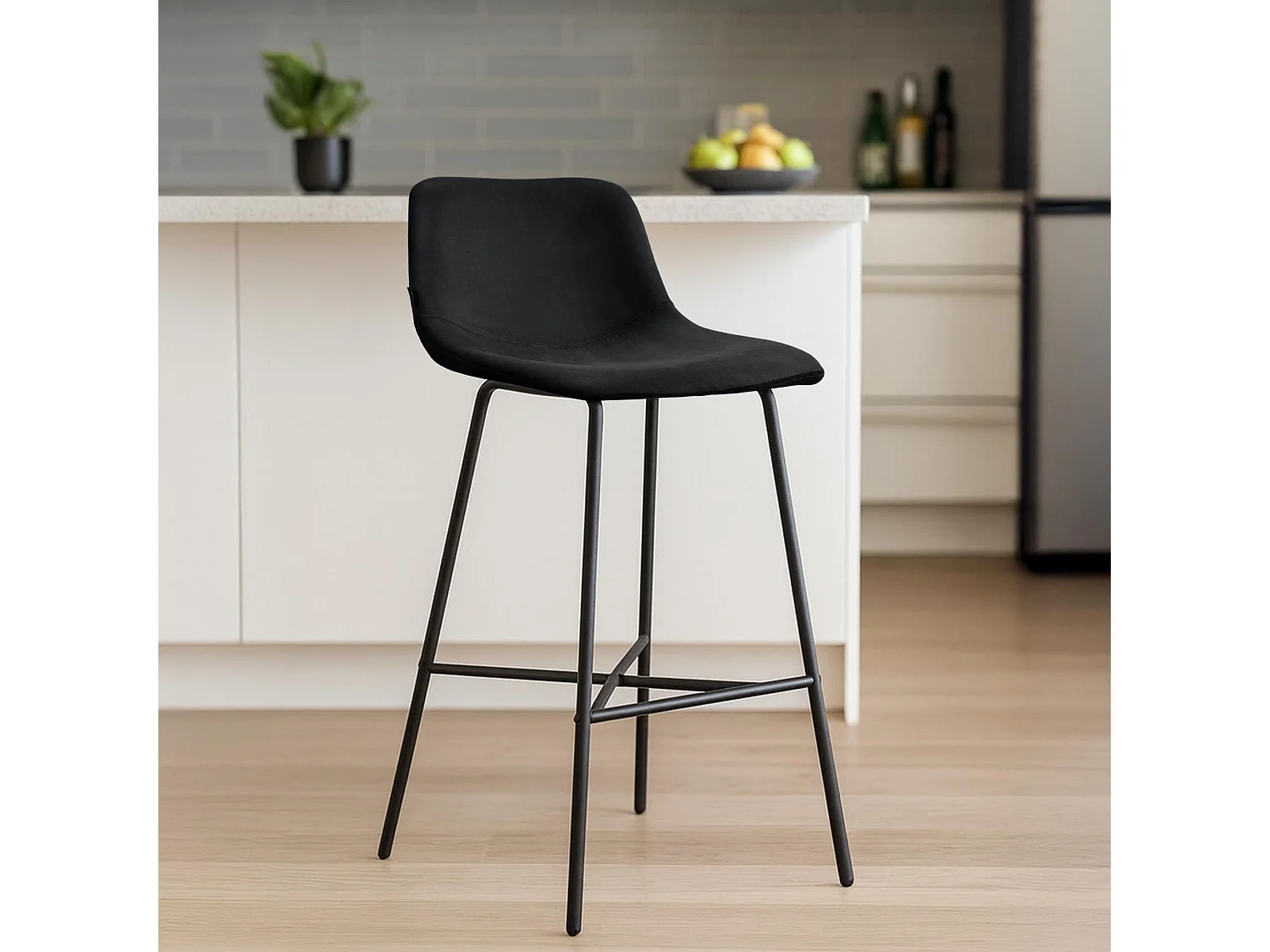 Tabouret de bar - Velours - Noir - Altona