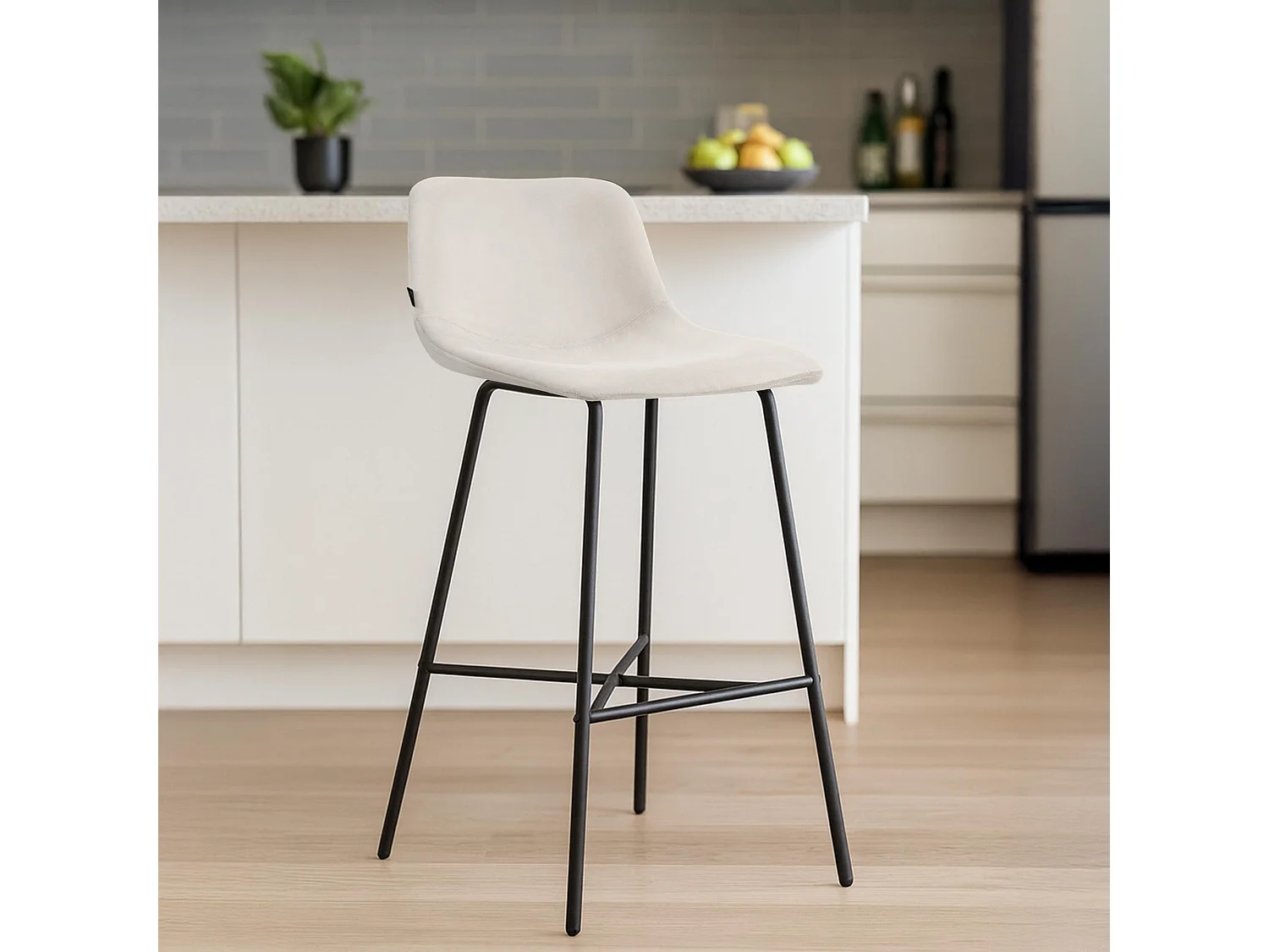 Tabouret de bar - Velours - Crème - Altona