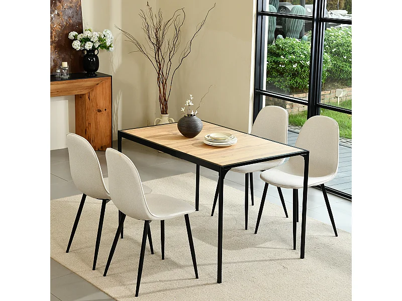 URBAN MEUBLE Ensemble table à manger bois foncé et 4 chaises beige