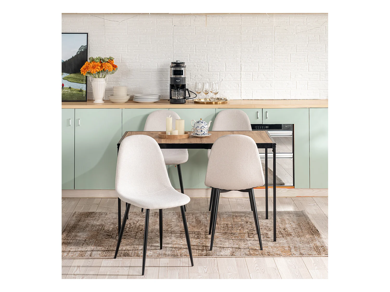URBAN MEUBLE Ensemble table à manger bois foncé et 4 chaises beige