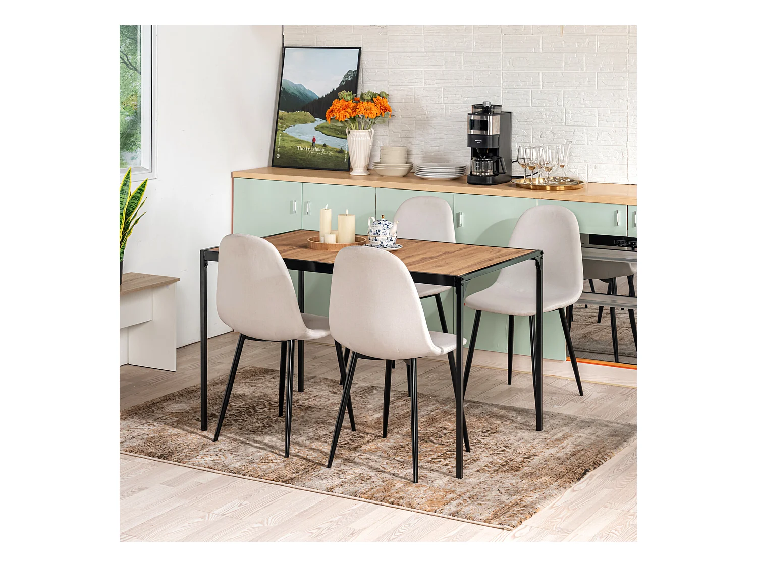 URBAN MEUBLE Ensemble table à manger bois foncé et 4 chaises beige