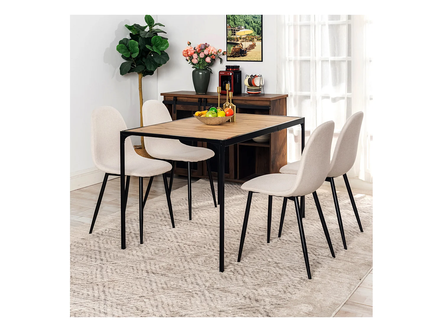 URBAN MEUBLE Ensemble table à manger bois foncé et 4 chaises beige