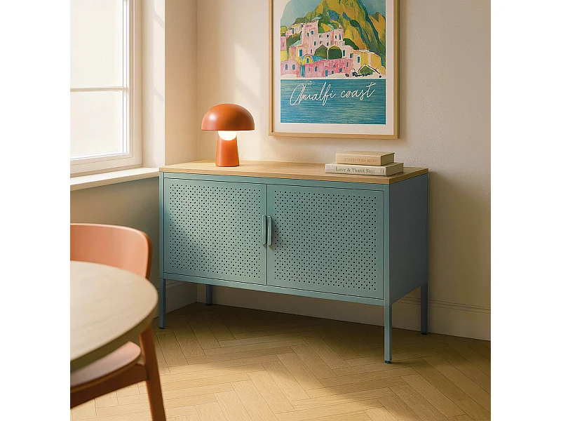 Buffet moderne 2 portes L100 cm en métal vert sauge