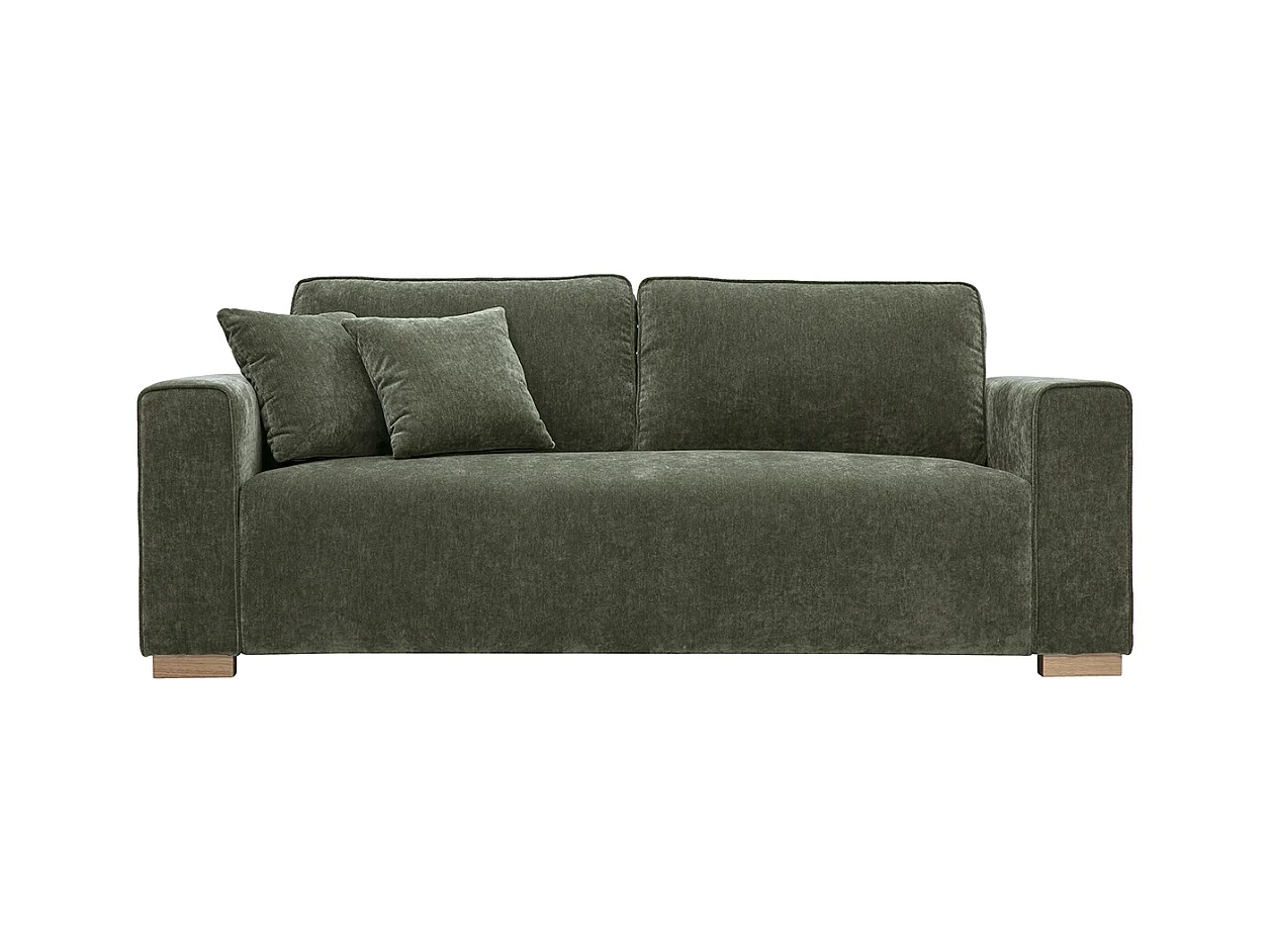 Divano design 3 posti in tessuto effetto velluto verde kaki PEPPER