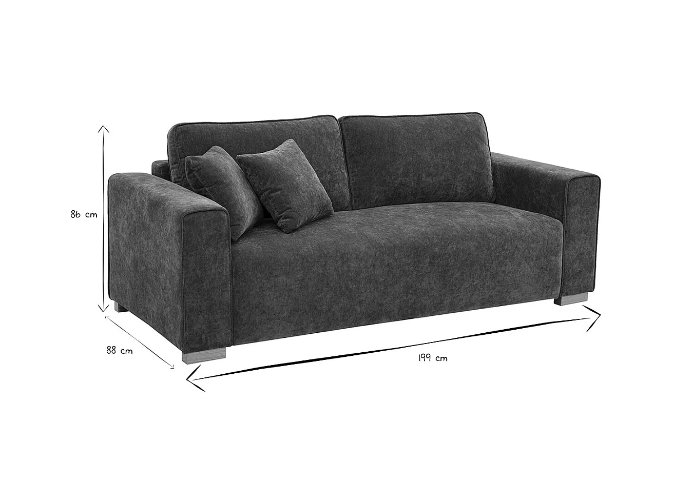 Divano design 3 posti in tessuto effetto velluto verde kaki PEPPER