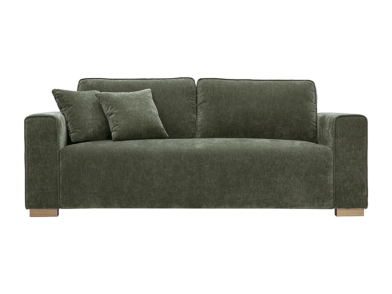 Canapé design 3 places en tissu effet velours vert kaki PEPPER