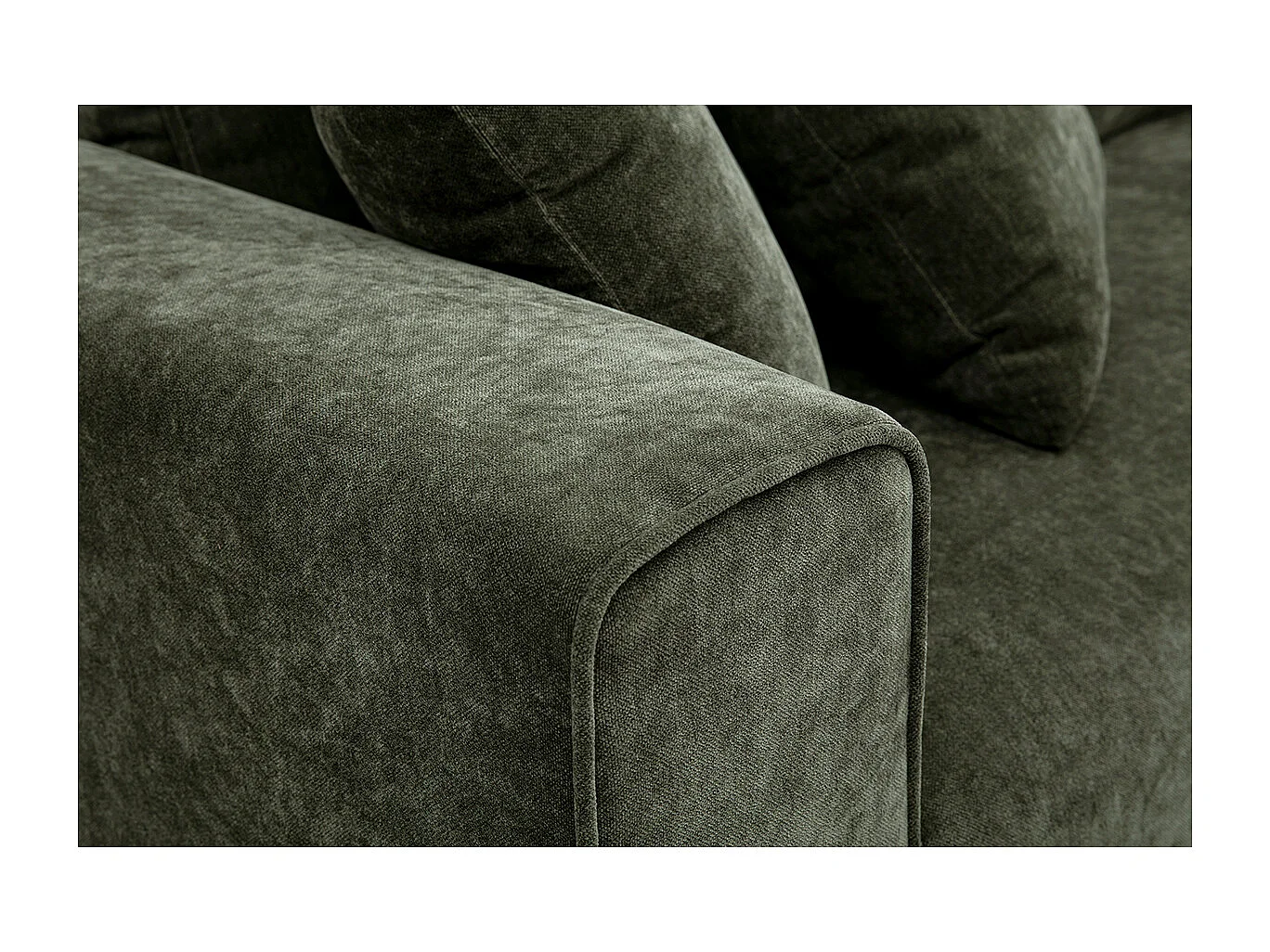 Canapé design 3 places en tissu effet velours vert kaki PEPPER