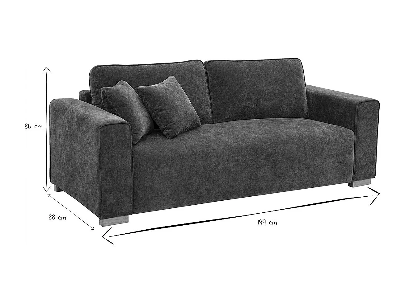 Canapé design 3 places en tissu effet velours vert kaki PEPPER