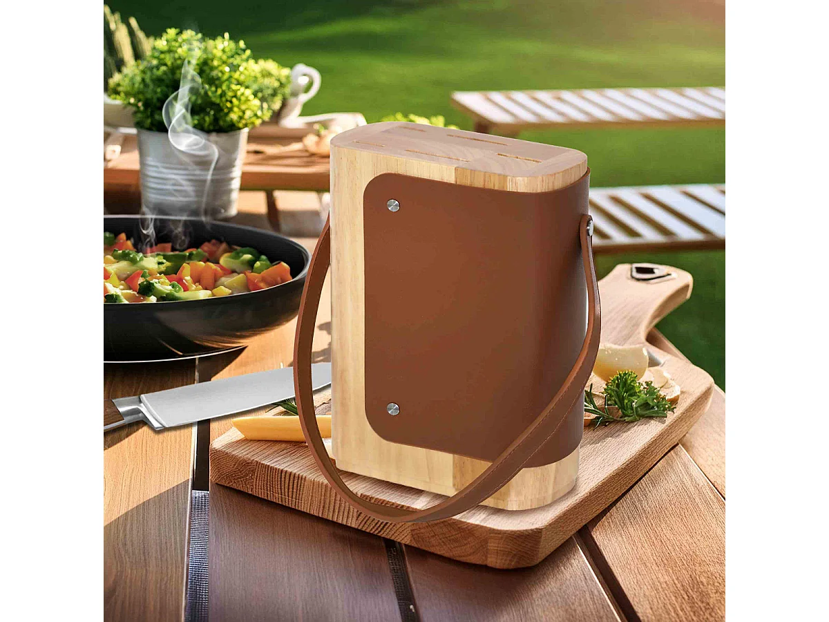 Yao - Bloc en bois d'hévéa pour 5 couteaux de cuisine