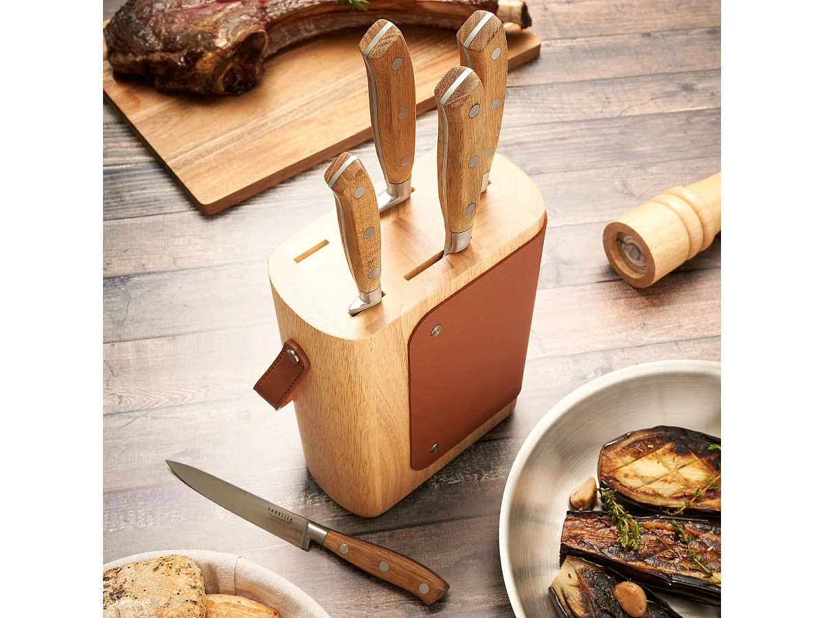 Yao - Bloc en bois d'hévéa pour 5 couteaux de cuisine