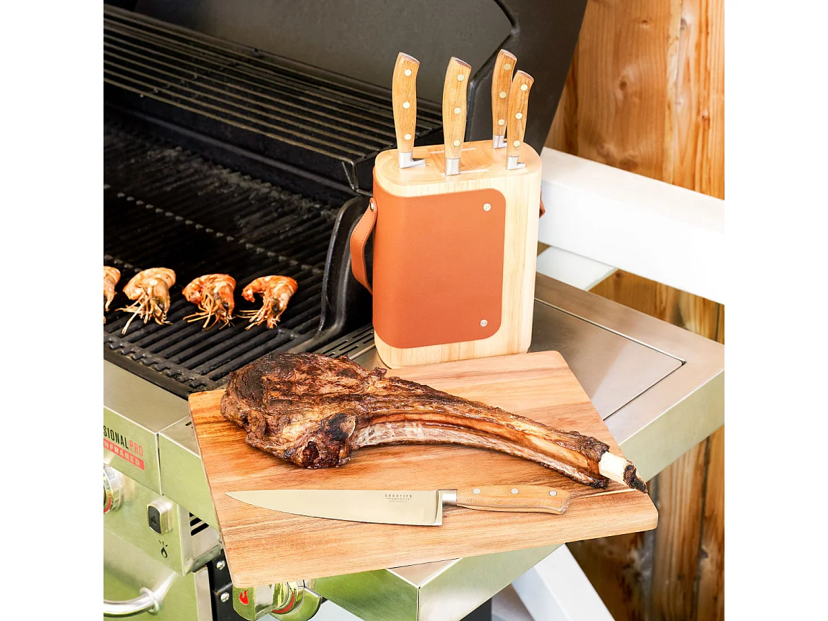 Yao - Bloc en bois d'hévéa pour 5 couteaux de cuisine