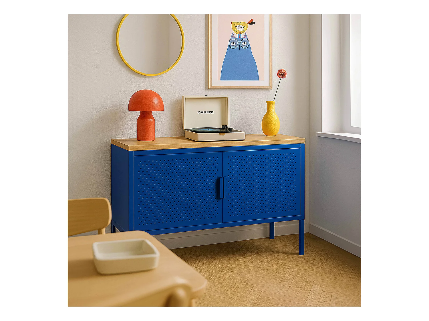 Buffet moderne 2 portes L100 cm en métal bleu foncé