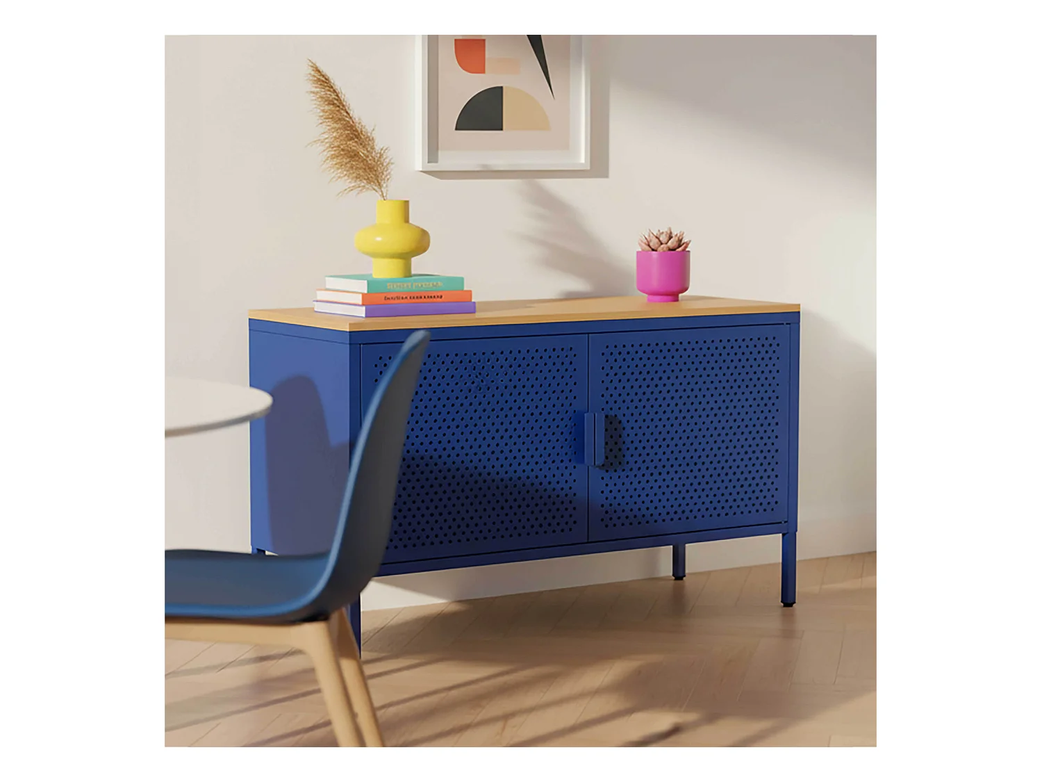 Buffet moderne 2 portes L100 cm en métal bleu foncé