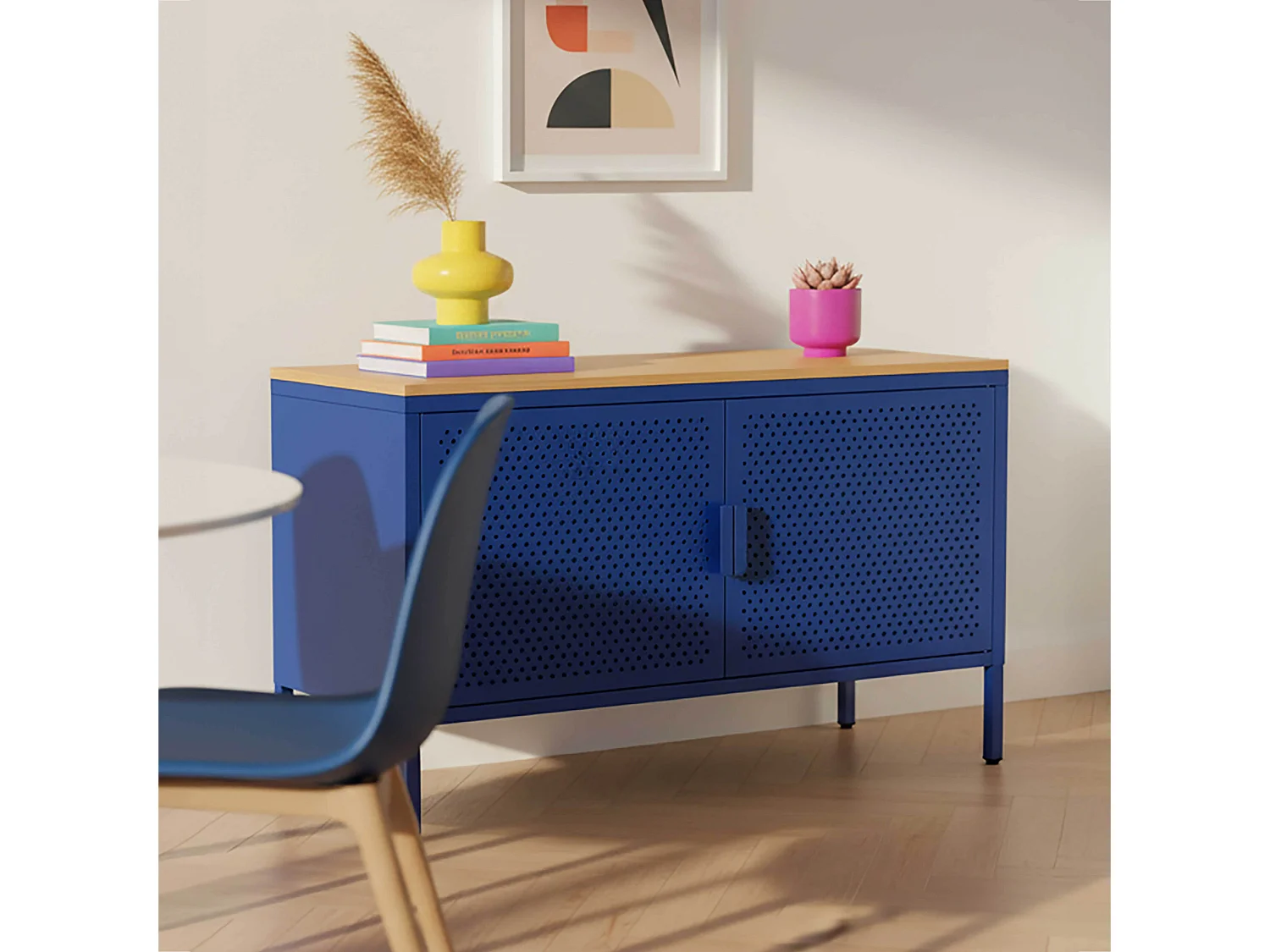 Buffet moderne 2 portes L100 cm en métal bleu foncé