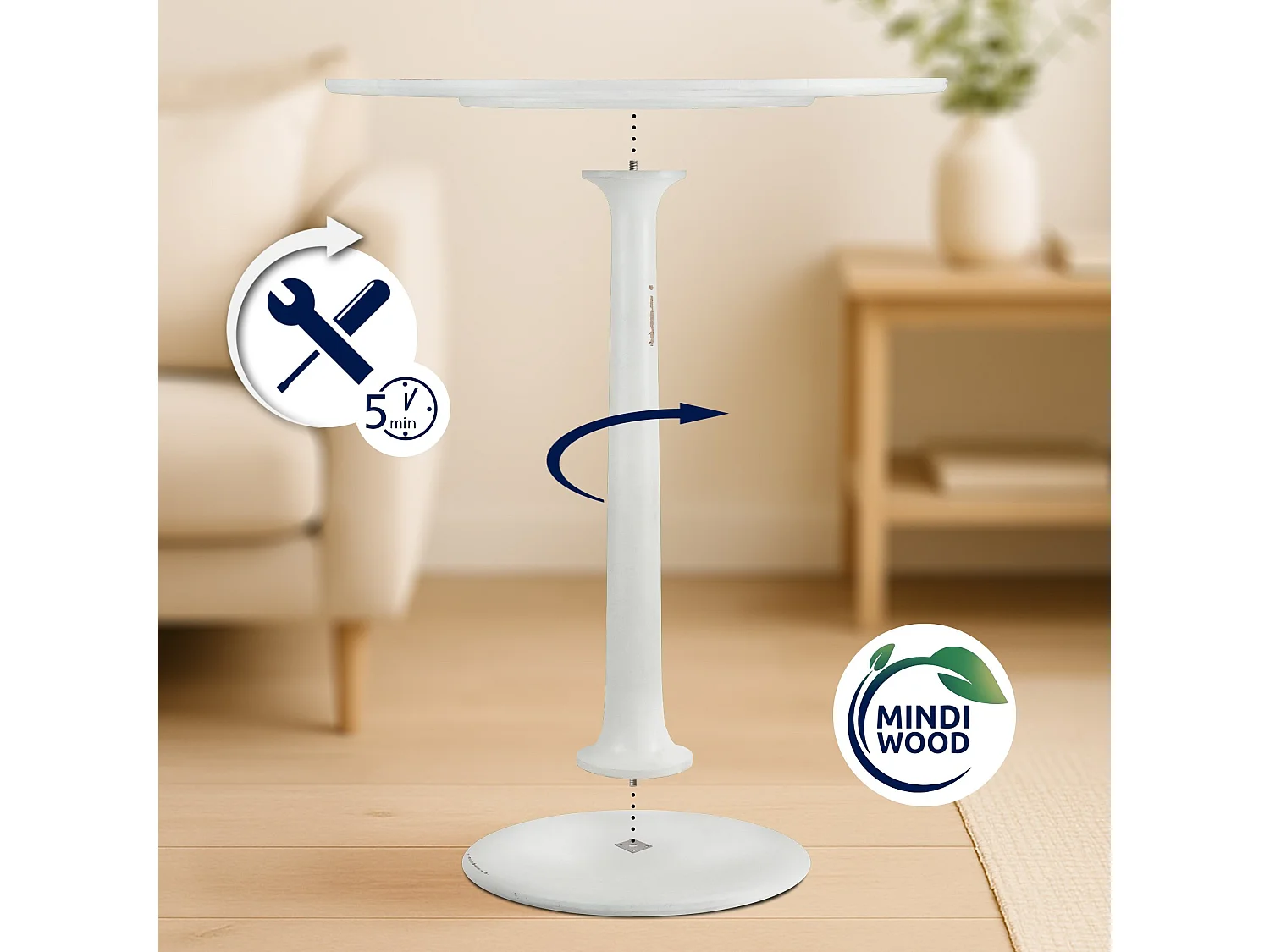 Table d'appoint - rond Ø 70 cm - Bois - Blanc antique - Morristown