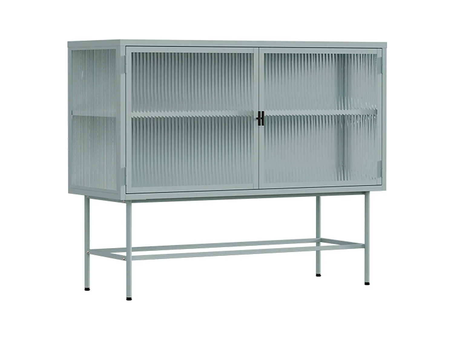 Buffet moderne 2 portes 110 cm en métal et verre vert sauge