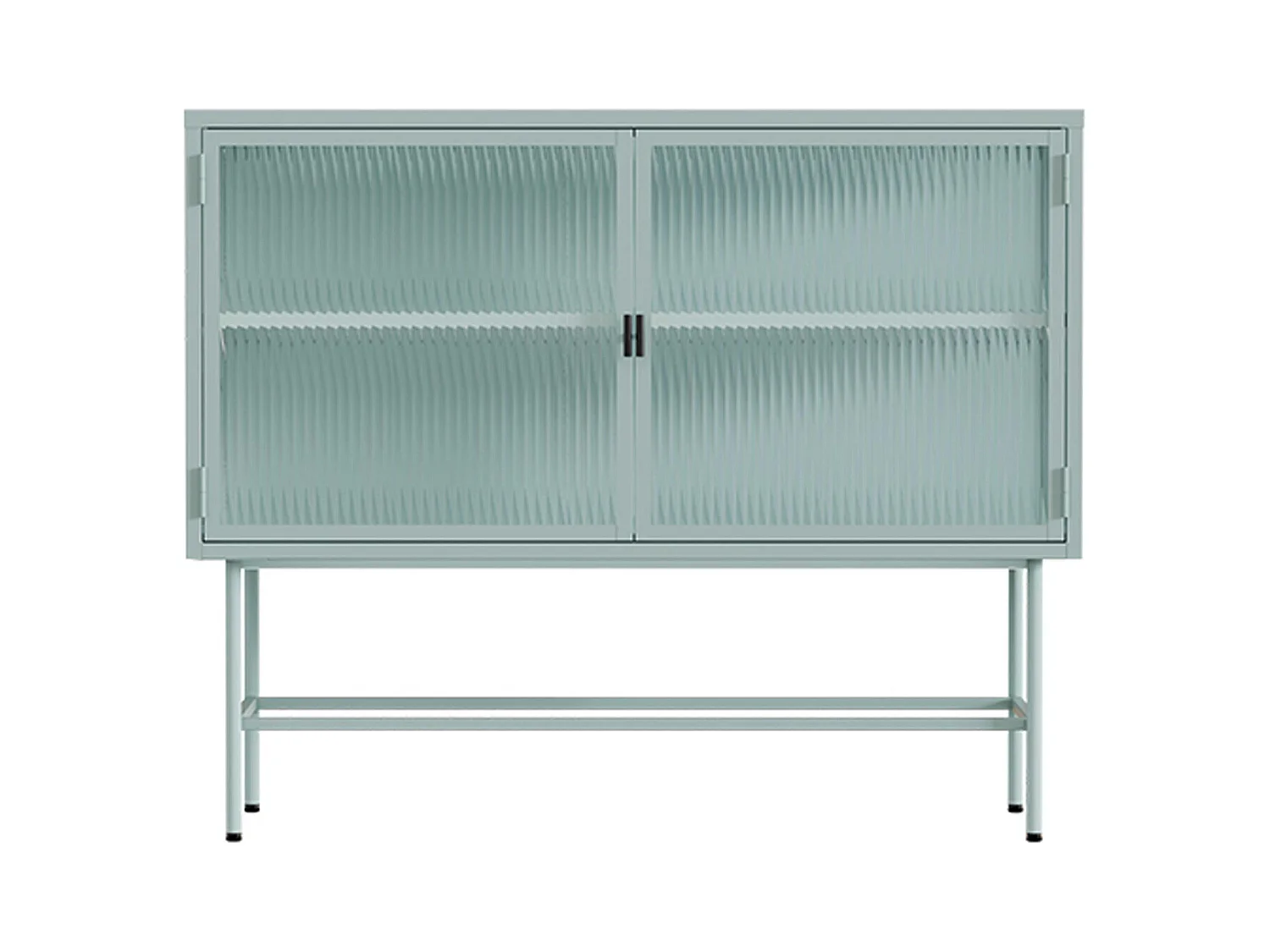 Buffet moderne 2 portes 110 cm en métal et verre vert sauge