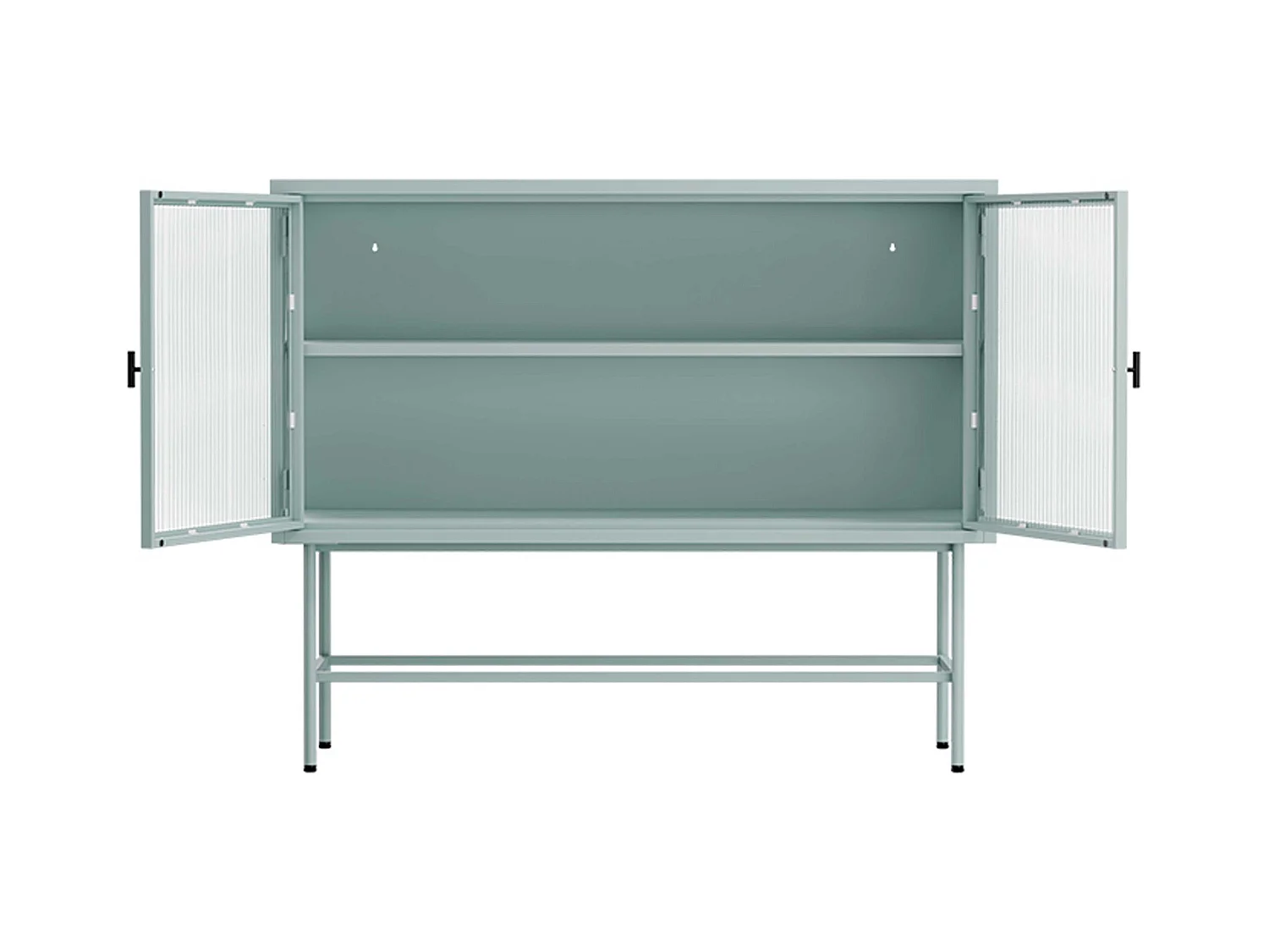 Buffet moderne 2 portes 110 cm en métal et verre vert sauge