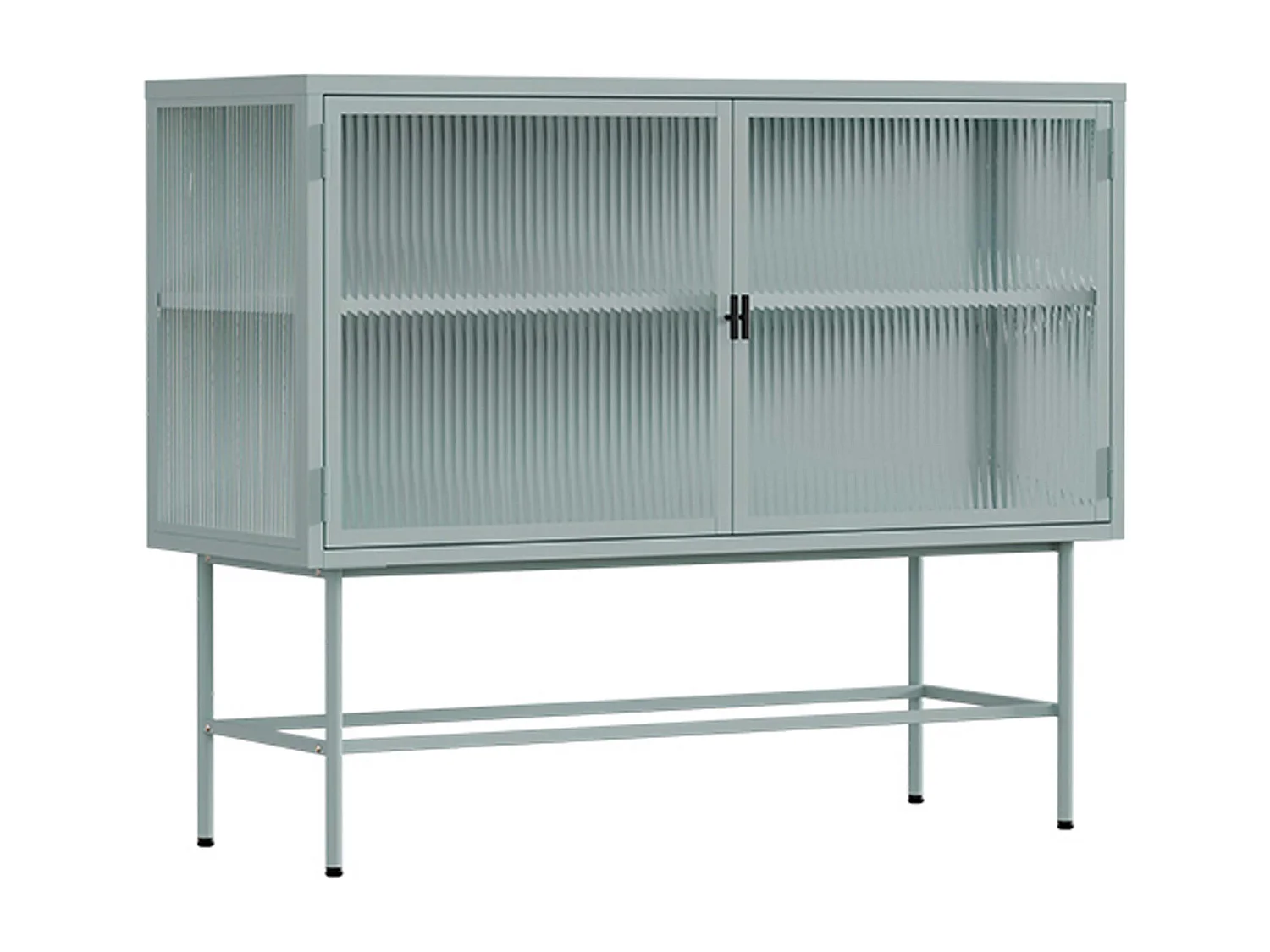 Buffet moderne 2 portes 110 cm en métal et verre vert sauge