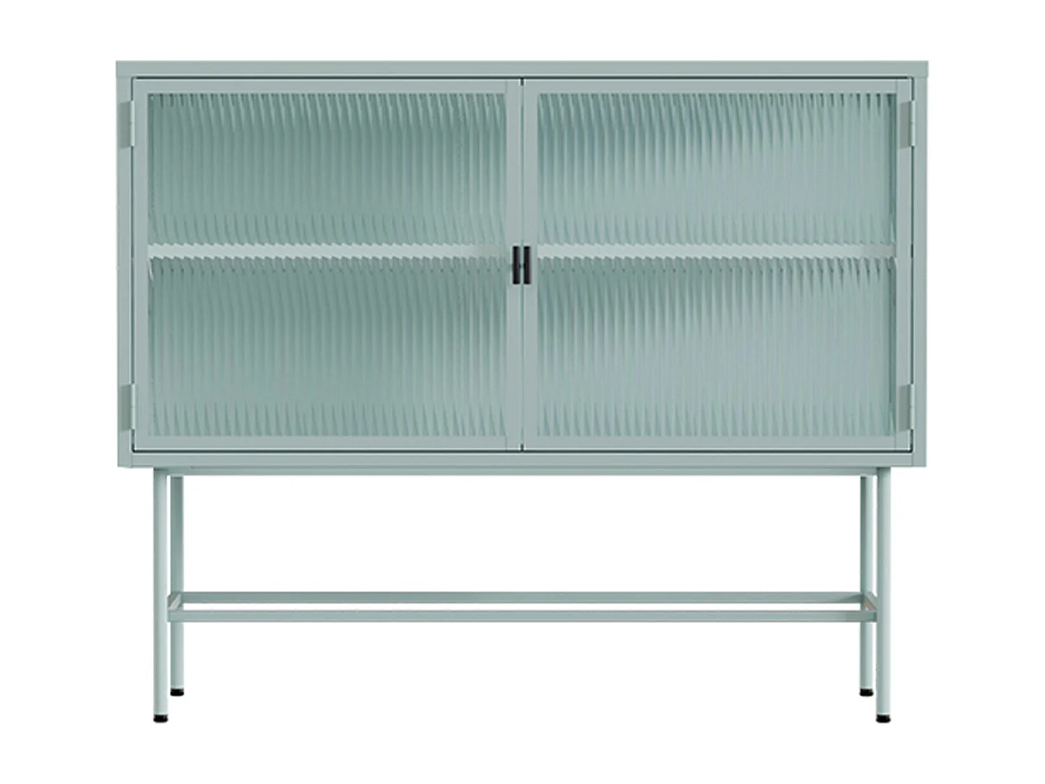 Buffet moderne 2 portes 110 cm en métal et verre vert sauge