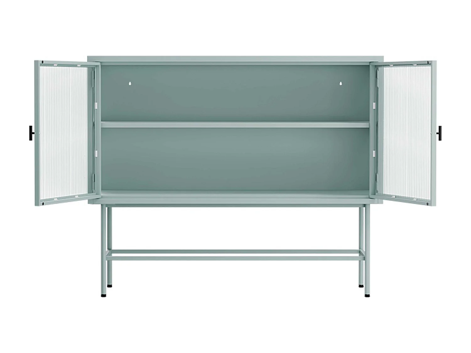 Buffet moderne 2 portes 110 cm en métal et verre vert sauge