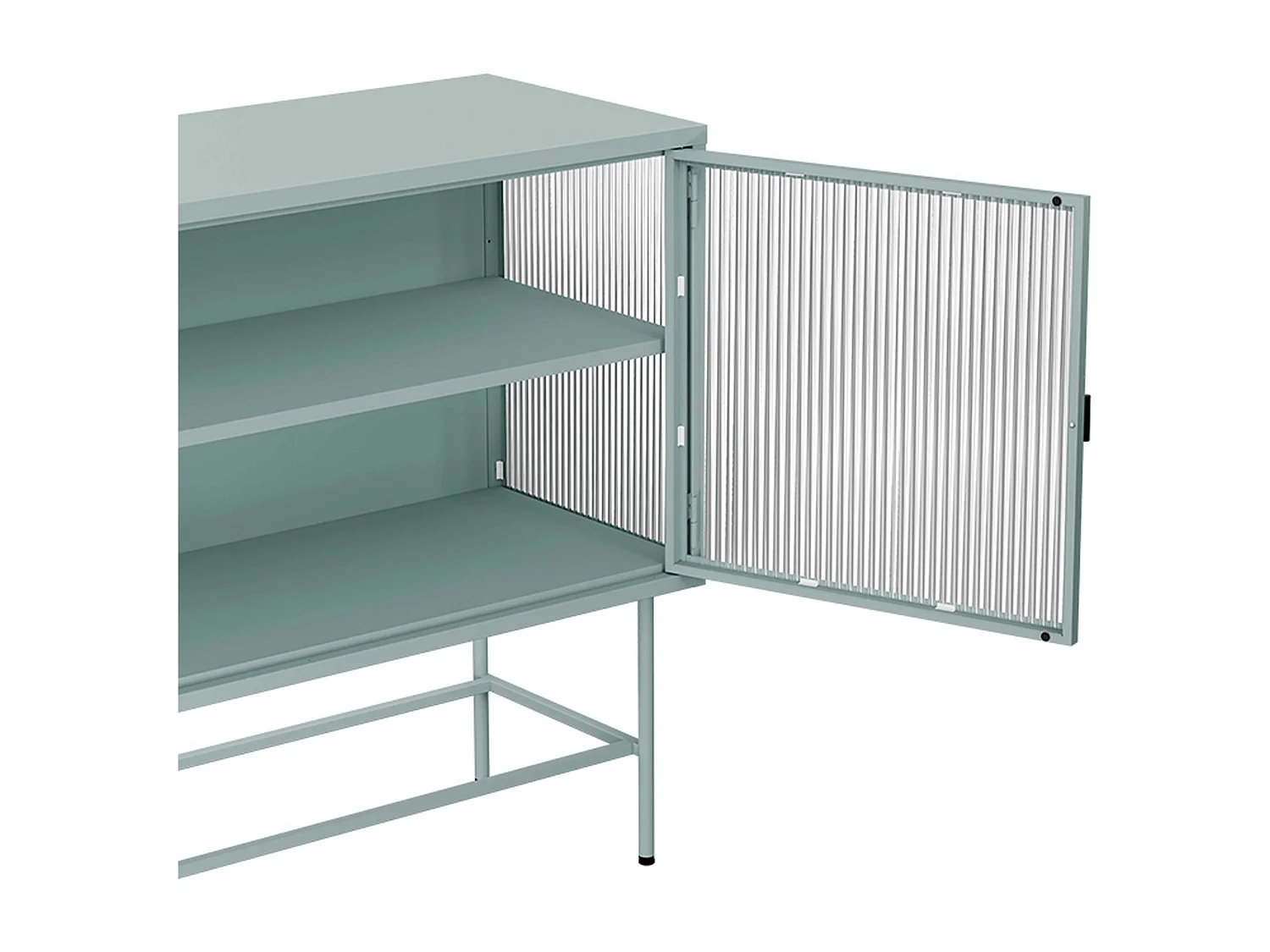 Buffet moderne 2 portes 110 cm en métal et verre vert sauge