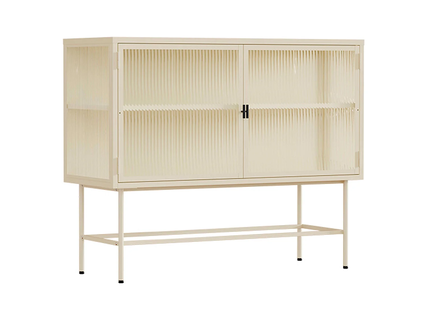 Buffet moderne 2 portes 110 cm en métal et verre écru