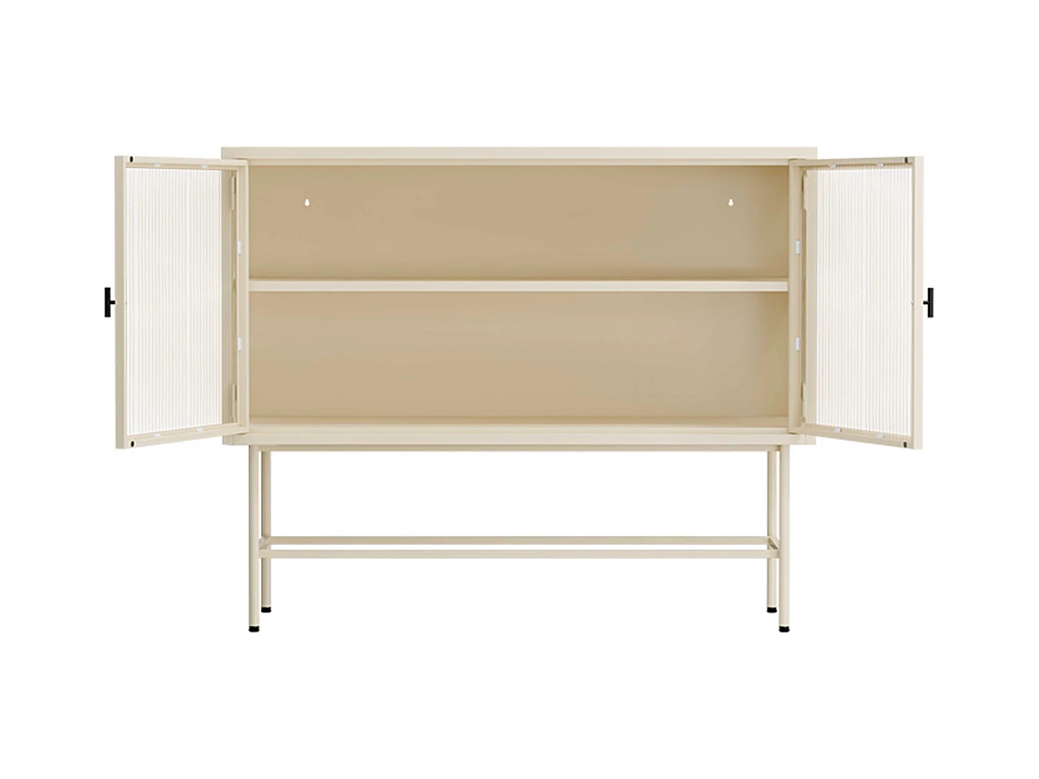 Buffet moderne 2 portes 110 cm en métal et verre écru