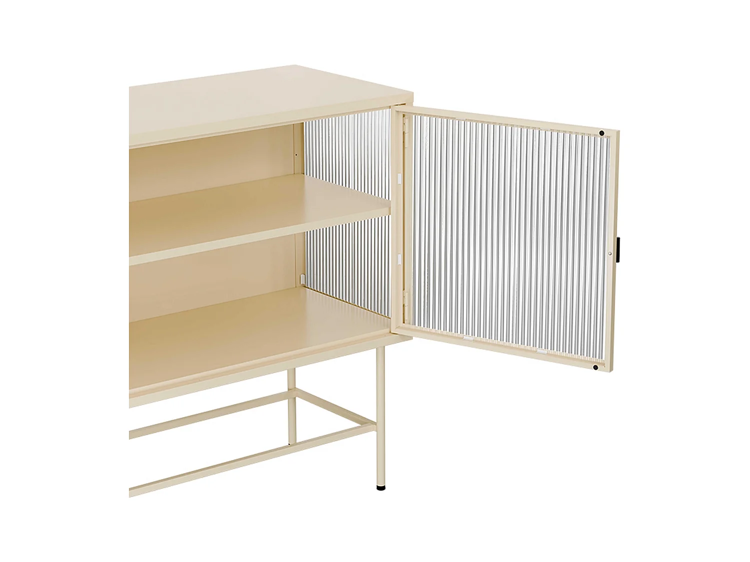 Buffet moderne 2 portes 110 cm en métal et verre écru