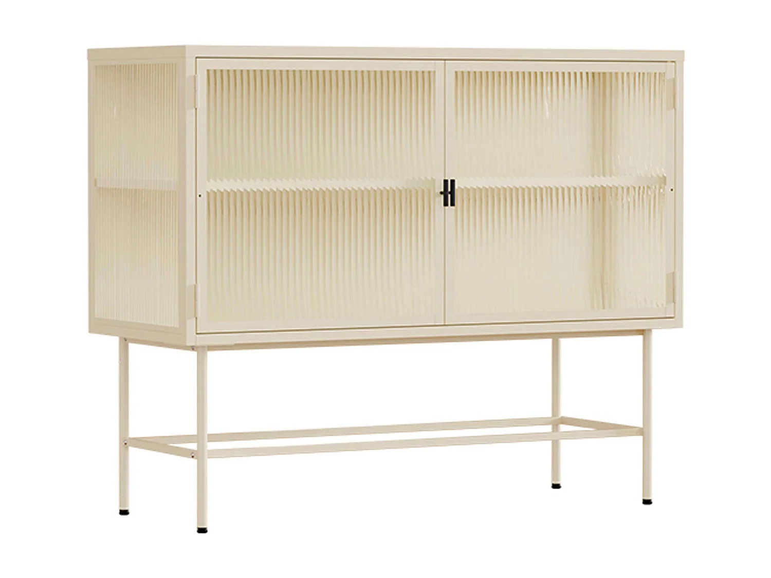 Buffet moderne 2 portes 110 cm en métal et verre écru