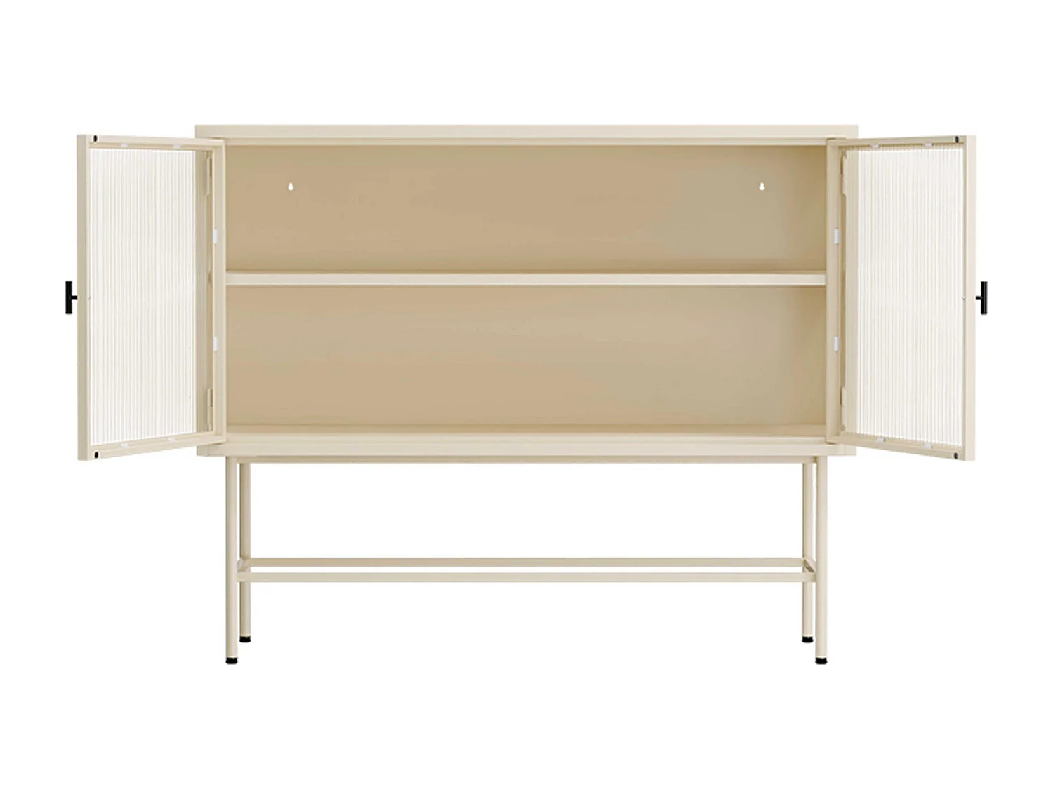 Buffet moderne 2 portes 110 cm en métal et verre écru