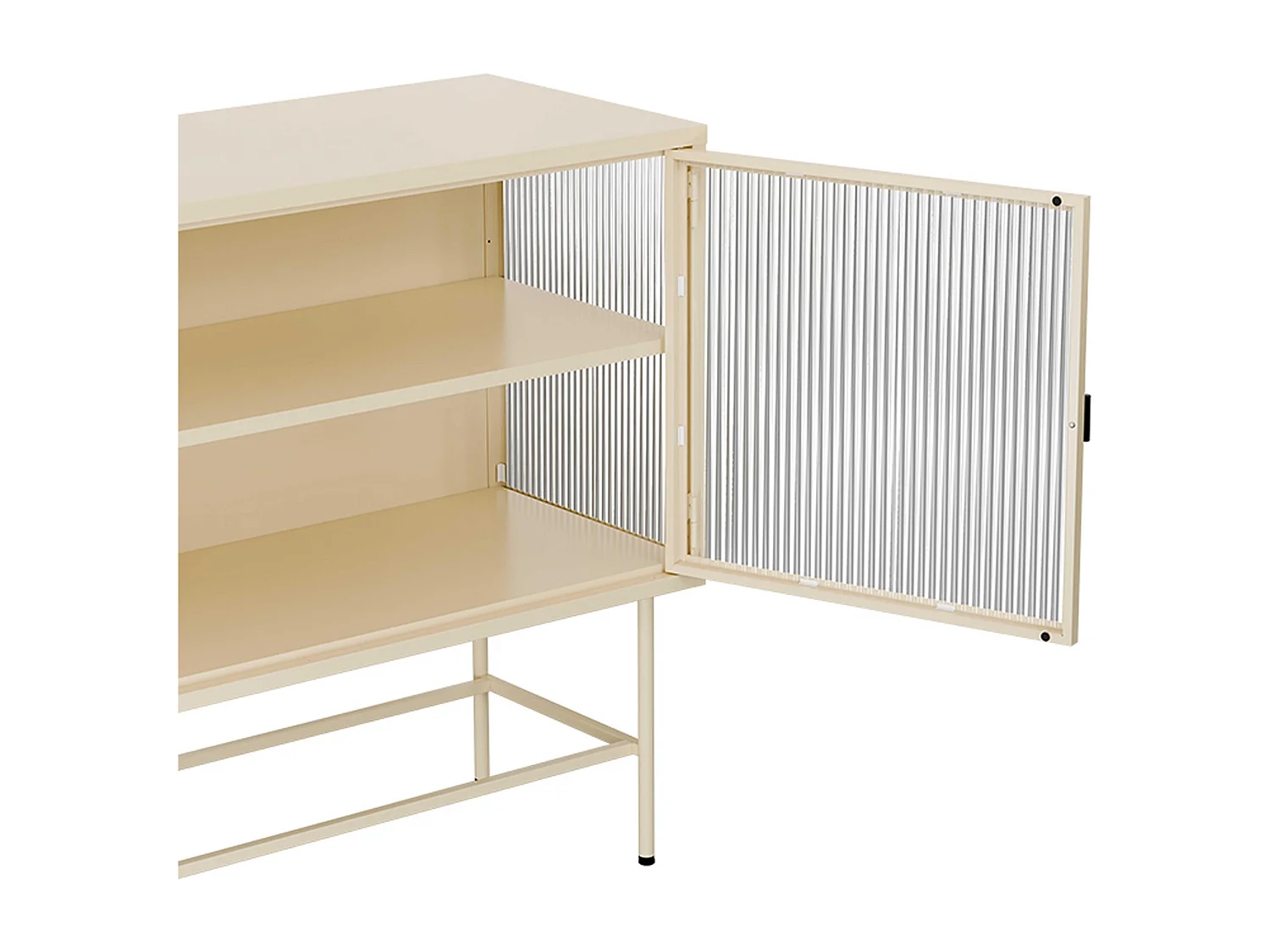 Buffet moderne 2 portes 110 cm en métal et verre écru