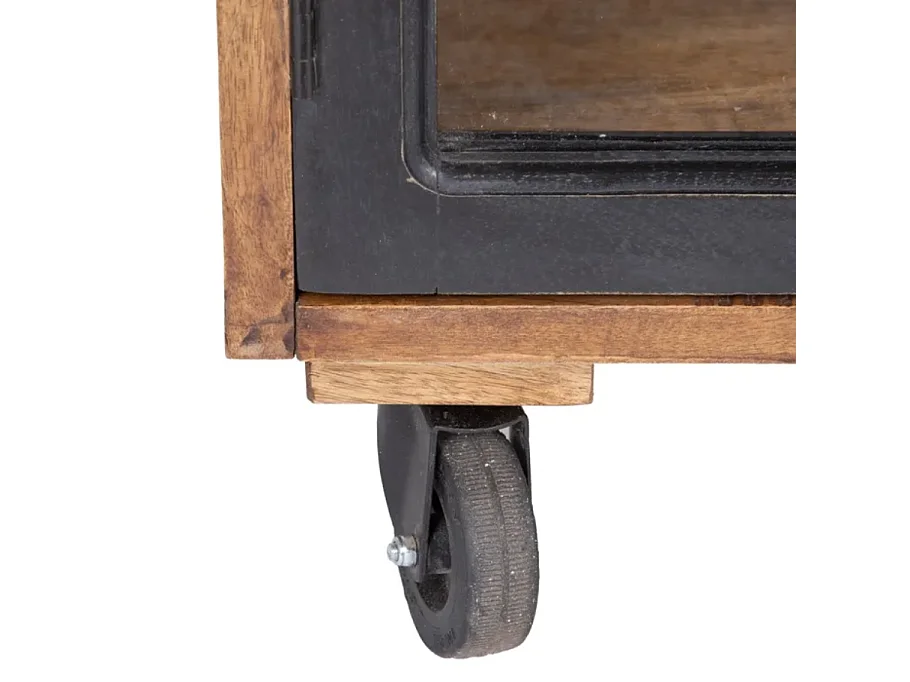 Bahut en bois de manguier noir naturel 160 cm, roues en métal et étagères spacieuses LAGUNA