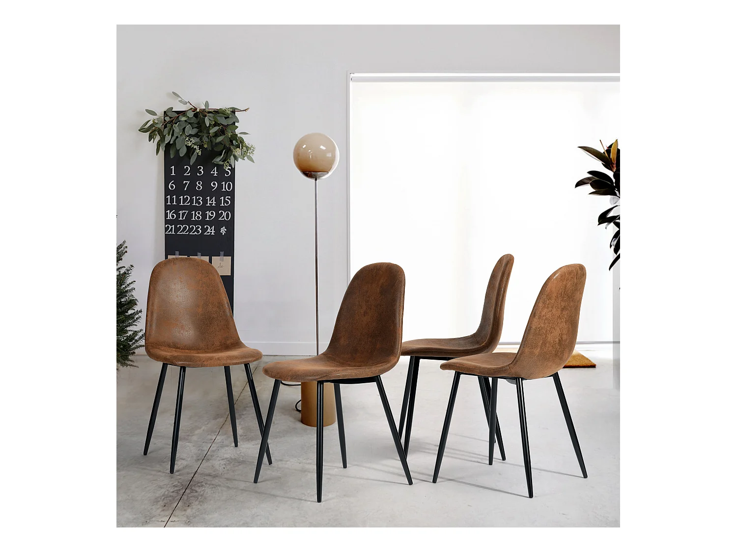 URBAN MEUBLE Ensemble table extensible marbre blanc et 6 chaises suède brun